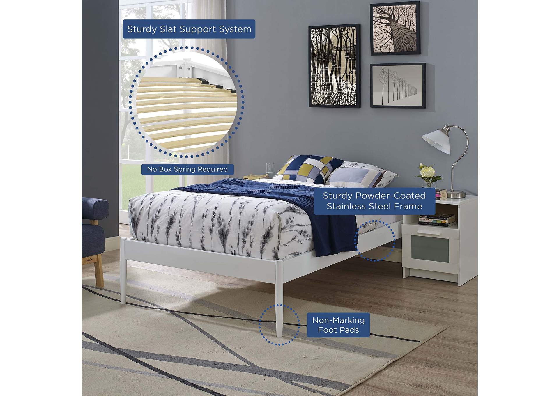 White Elsie Twin Bed Frame,Modway