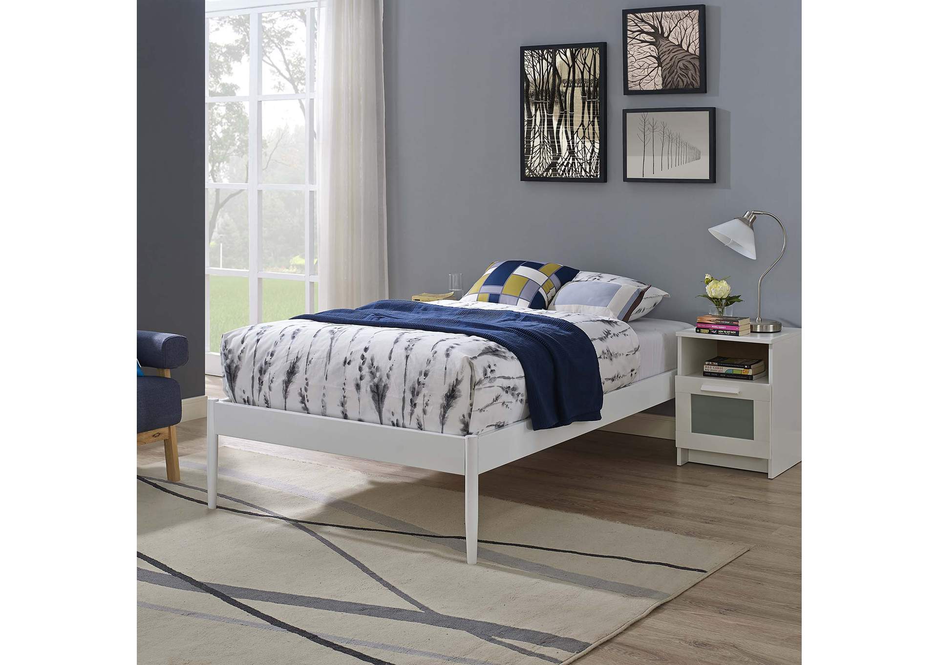 White Elsie Twin Bed Frame,Modway