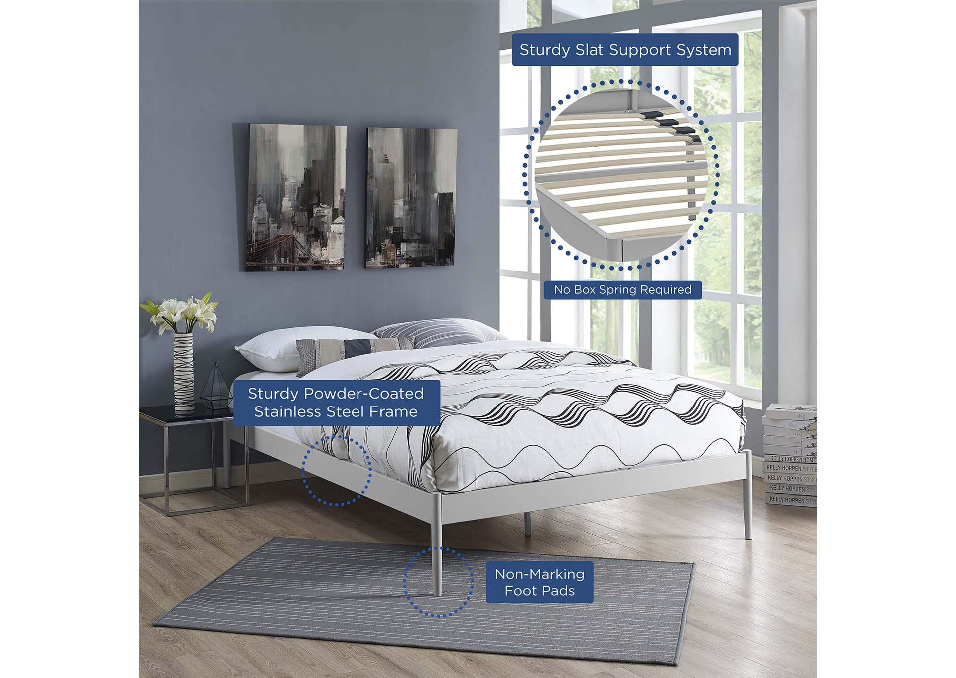 Gray Elsie Queen Bed Frame,Modway