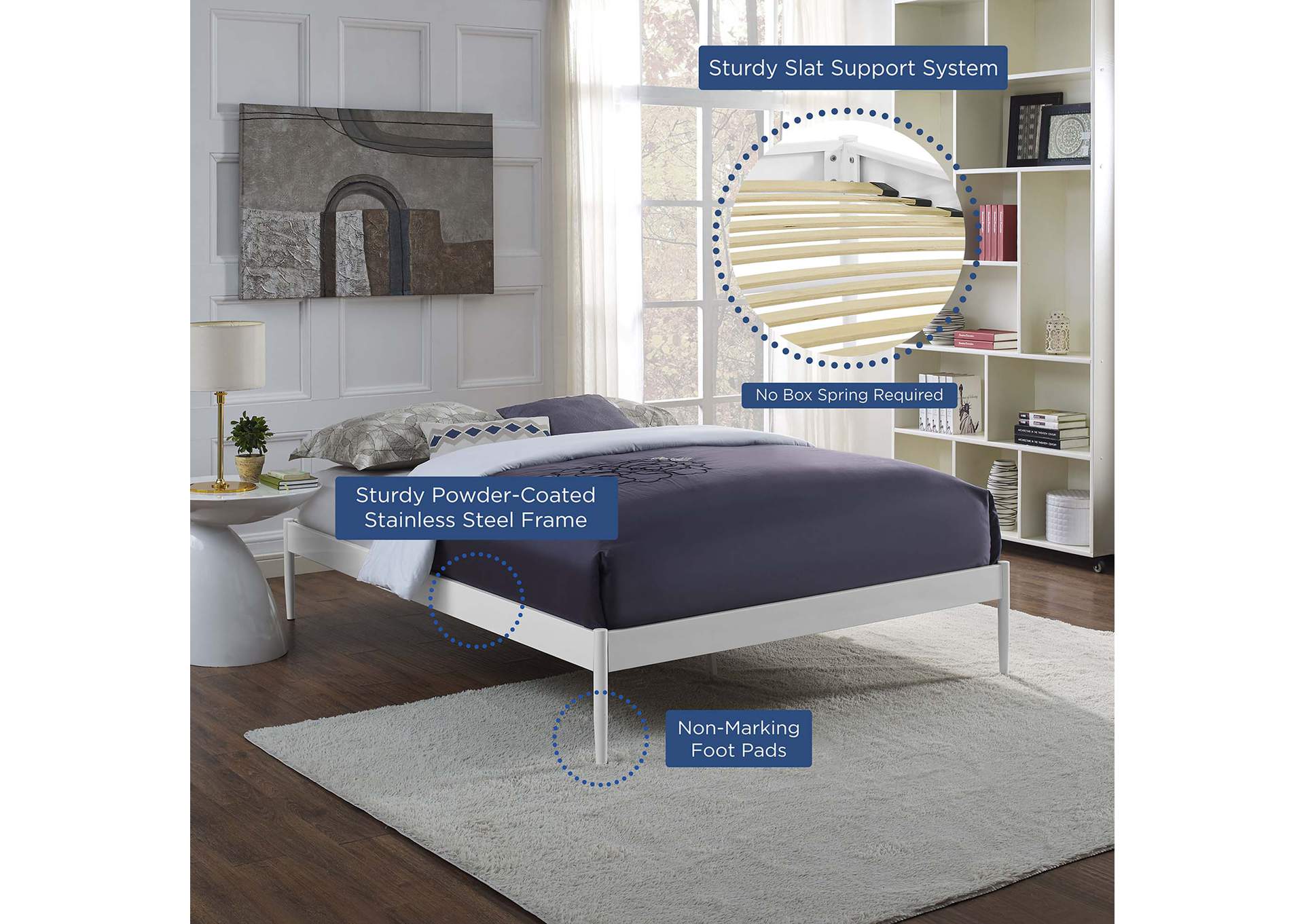 White Elsie Queen Bed Frame,Modway