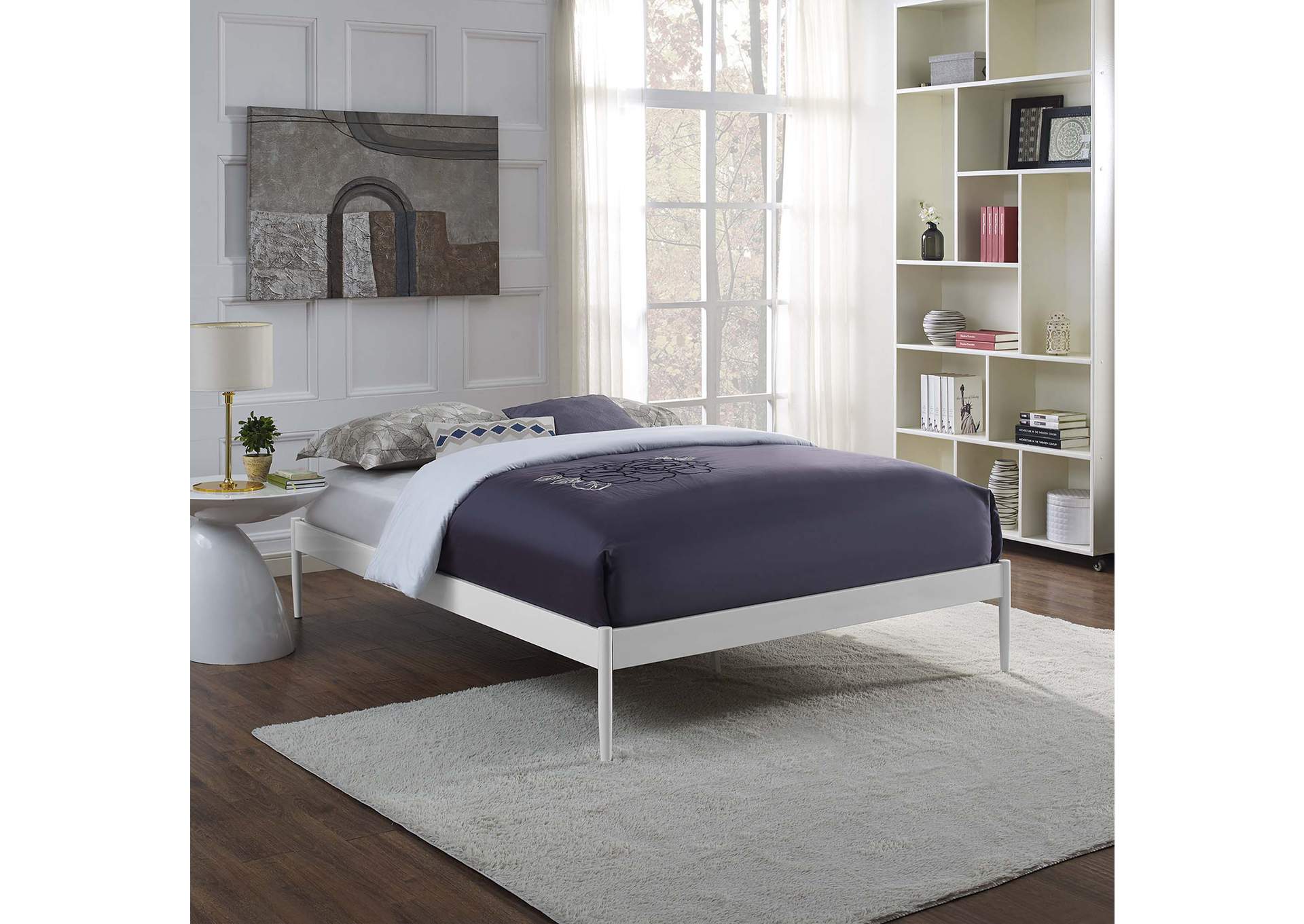 White Elsie Queen Bed Frame,Modway