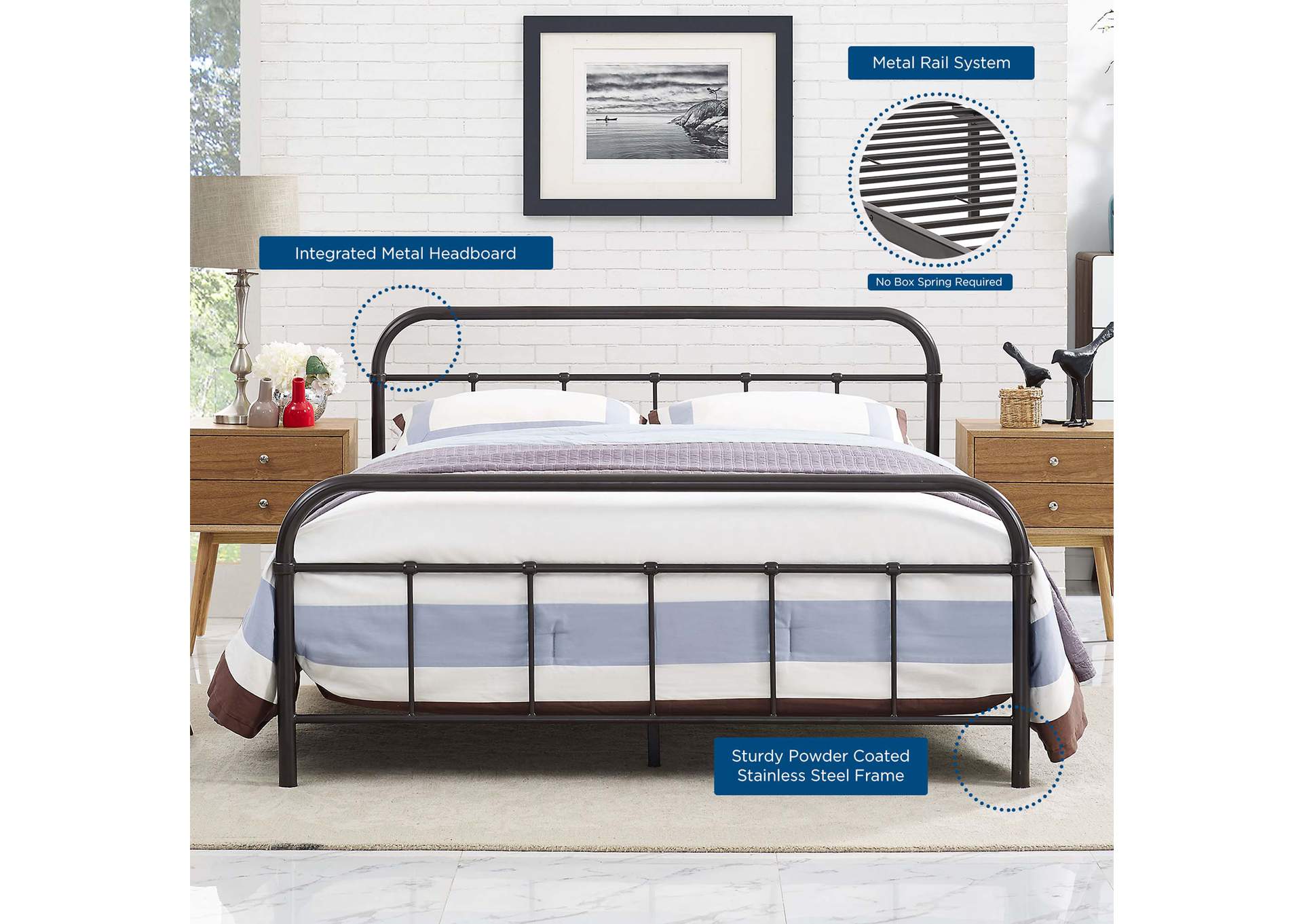 Brown Maisie Queen Bed - Stainless Steel Frame,Modway