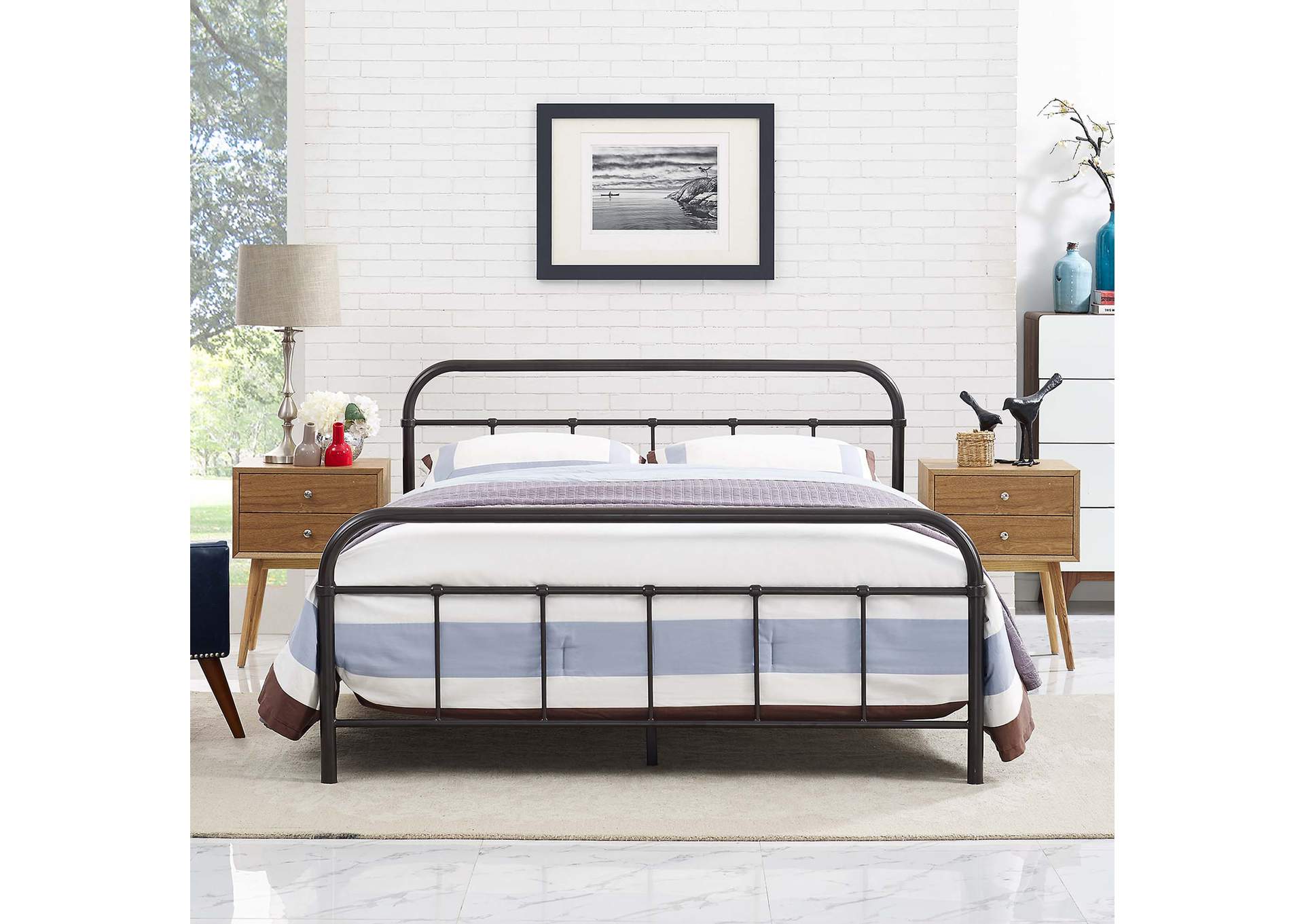 Brown Maisie Queen Bed - Stainless Steel Frame,Modway