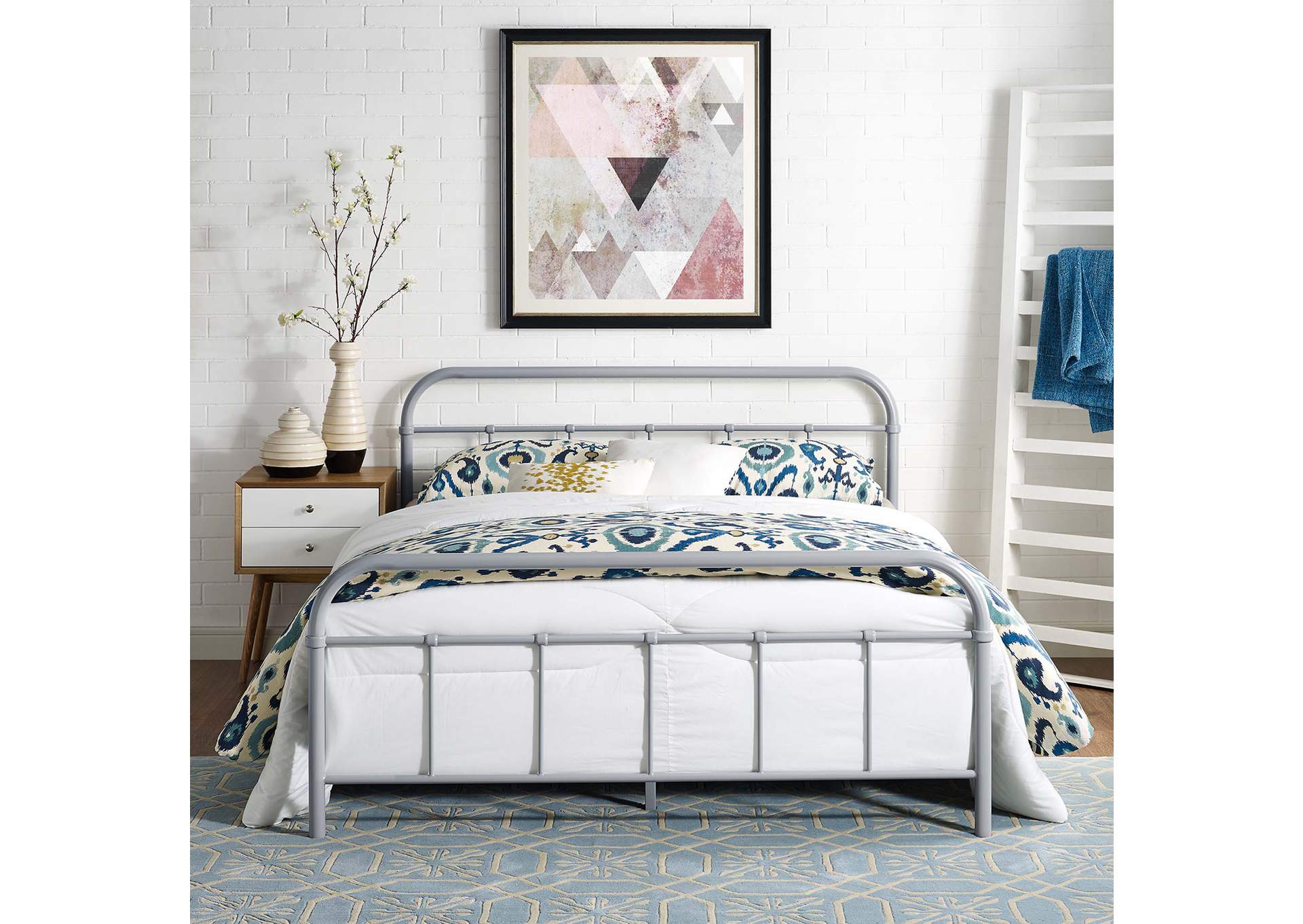 Gray Maisie Queen Bed - Stainless Steel Frame,Modway