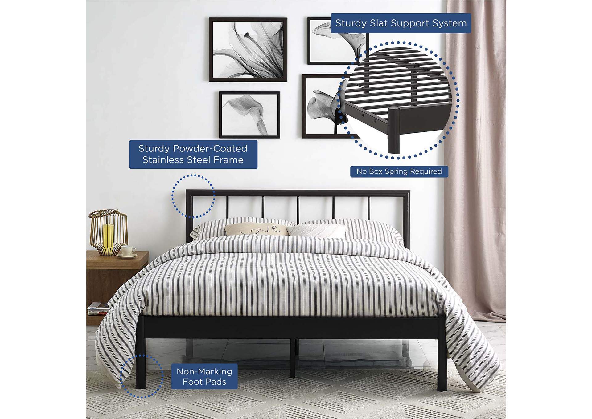 Brown Gwen Queen Metal Bed Frame,Modway