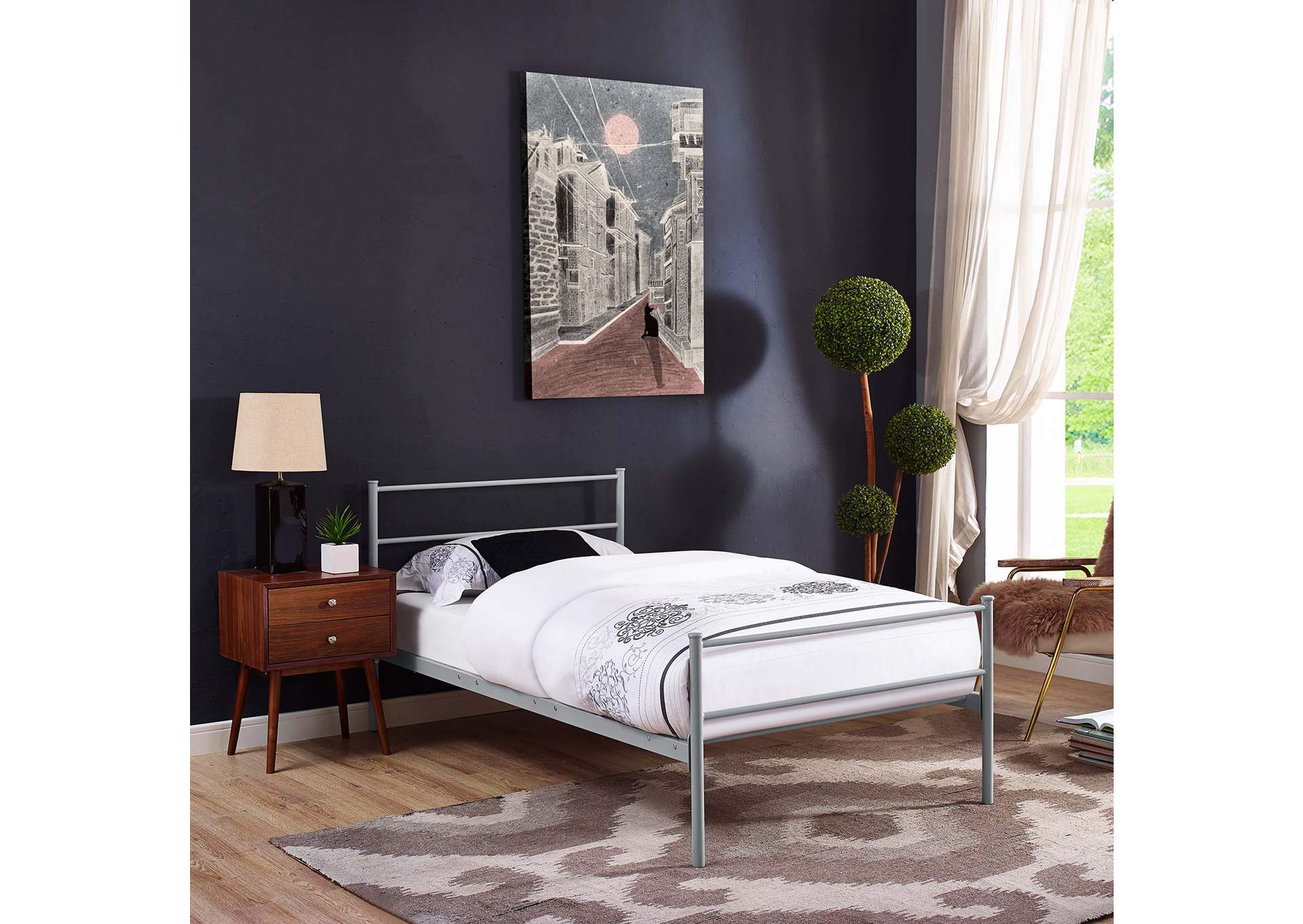 Gray Alina Twin Platform Bed Frame,Modway