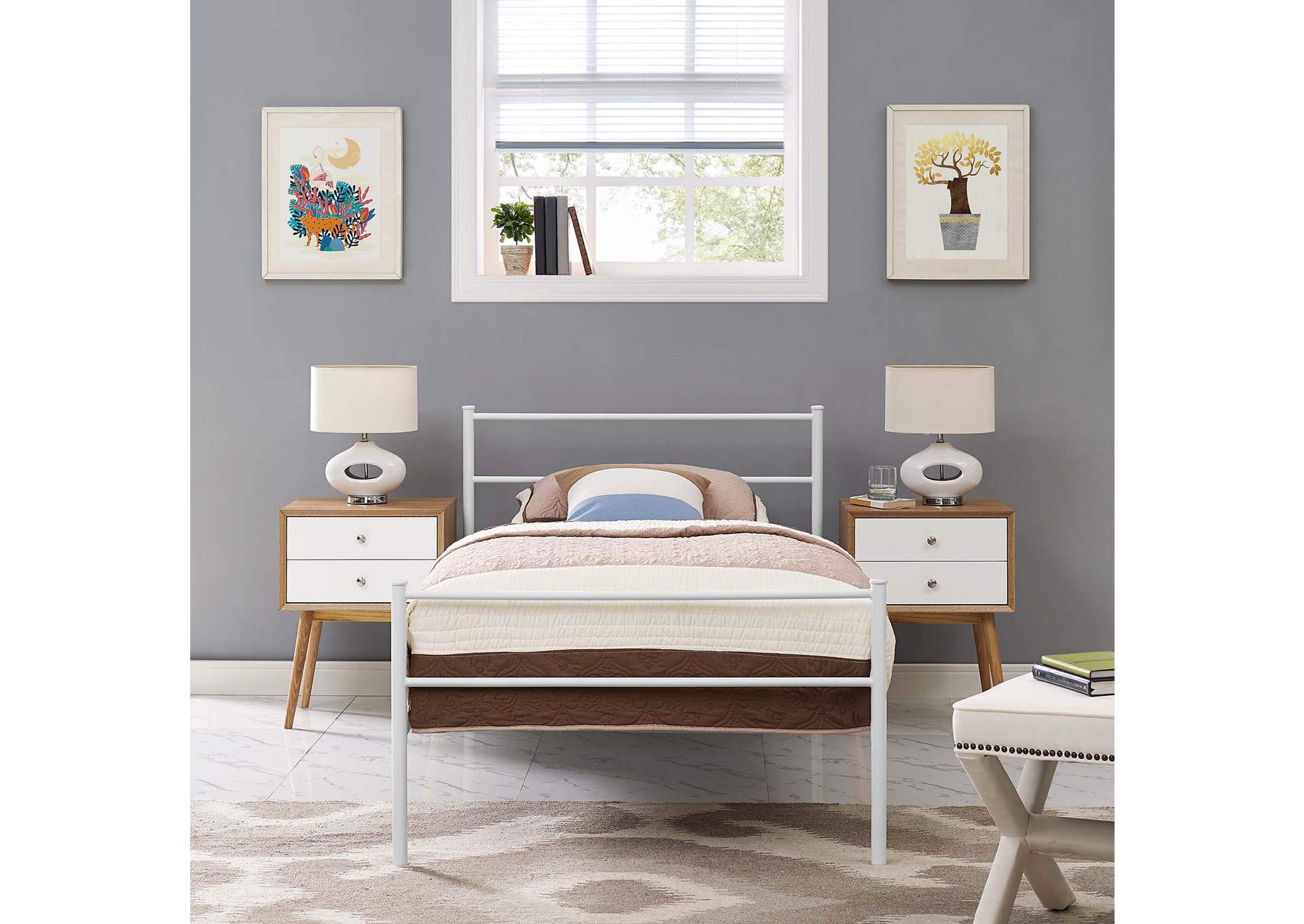 White Alina Twin Platform Bed Frame,Modway