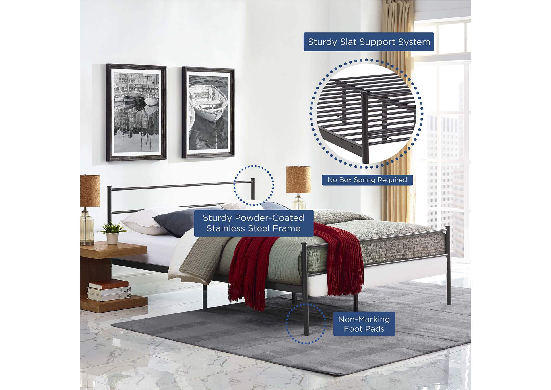 Brown Alina Queen Platform Bed Frame,Modway