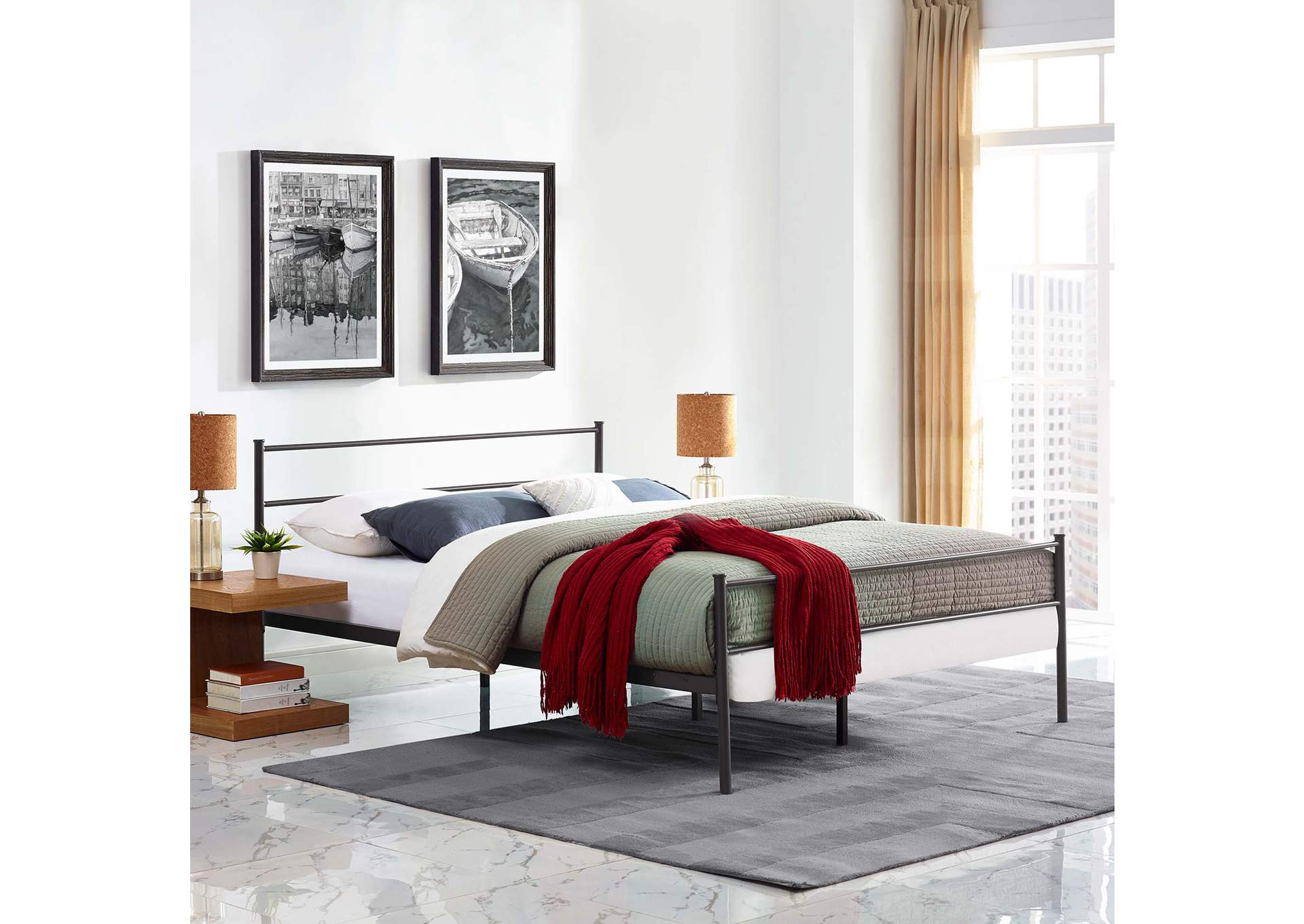 Brown Alina Queen Platform Bed Frame,Modway