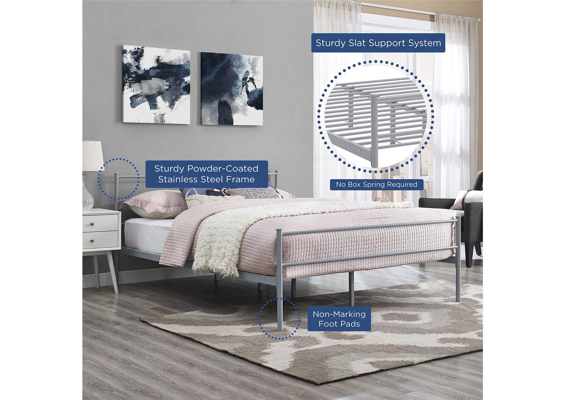 Gray Alina Queen Platform Bed Frame,Modway