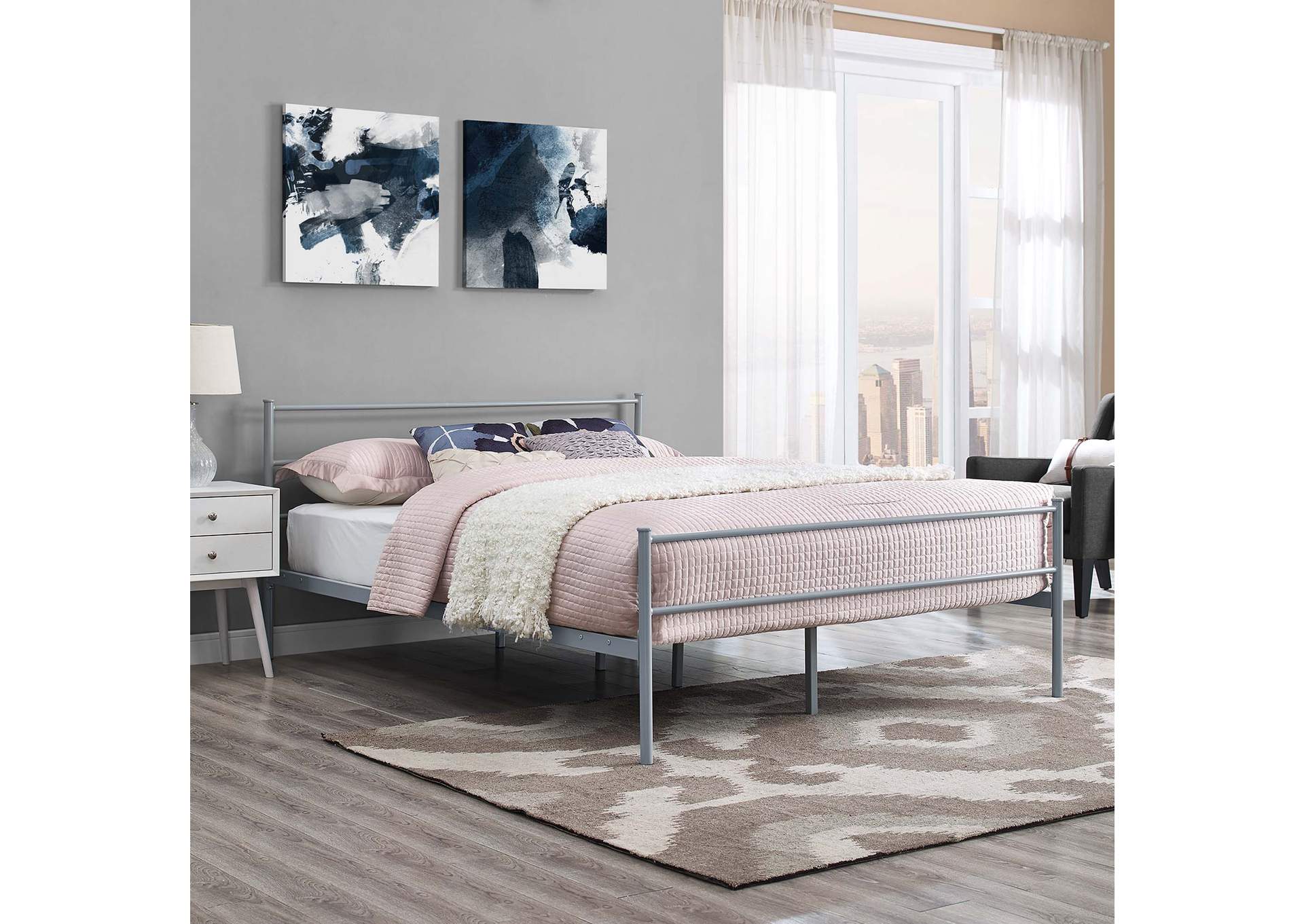 Gray Alina Queen Platform Bed Frame,Modway