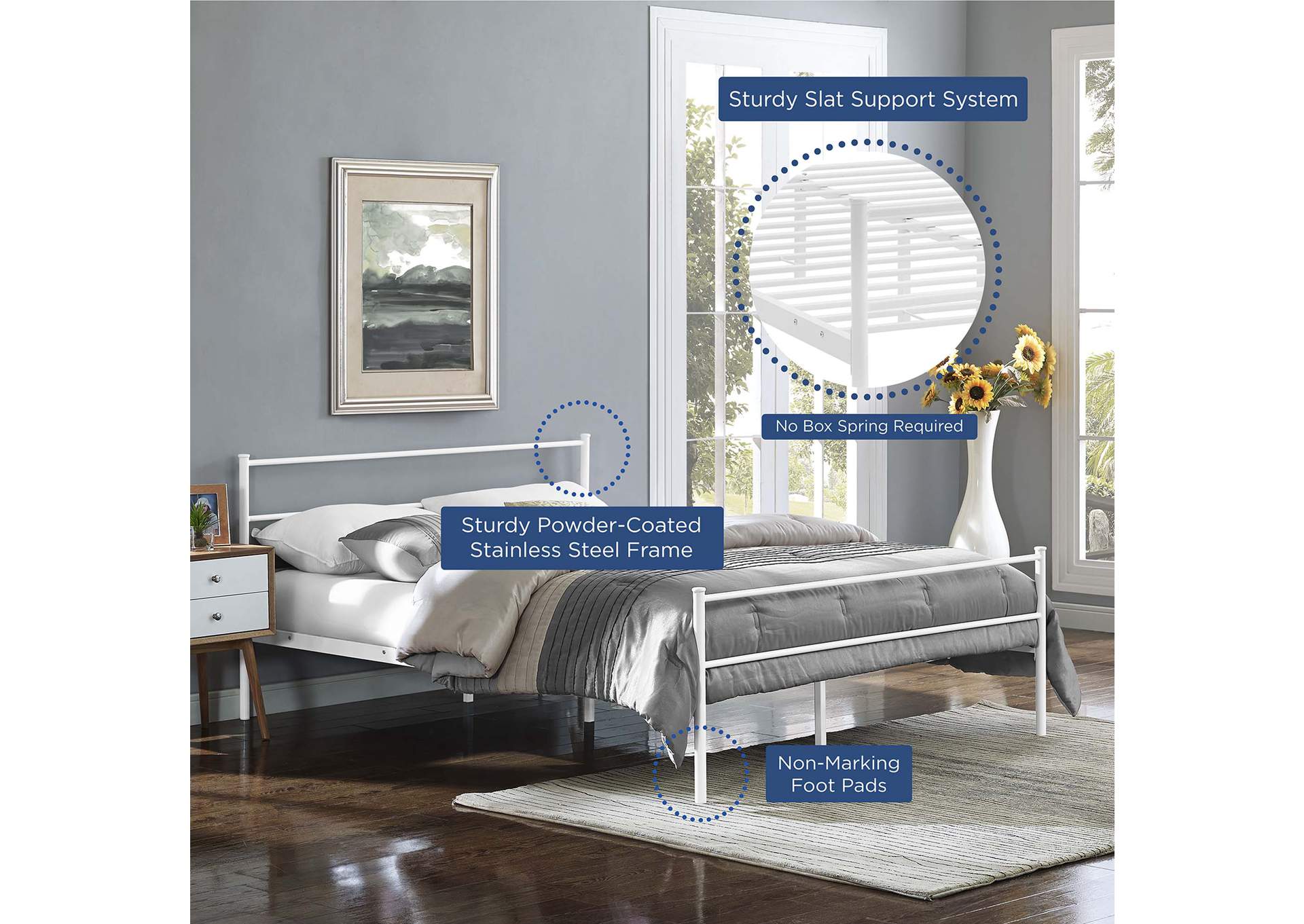 White Alina Queen Platform Bed Frame,Modway