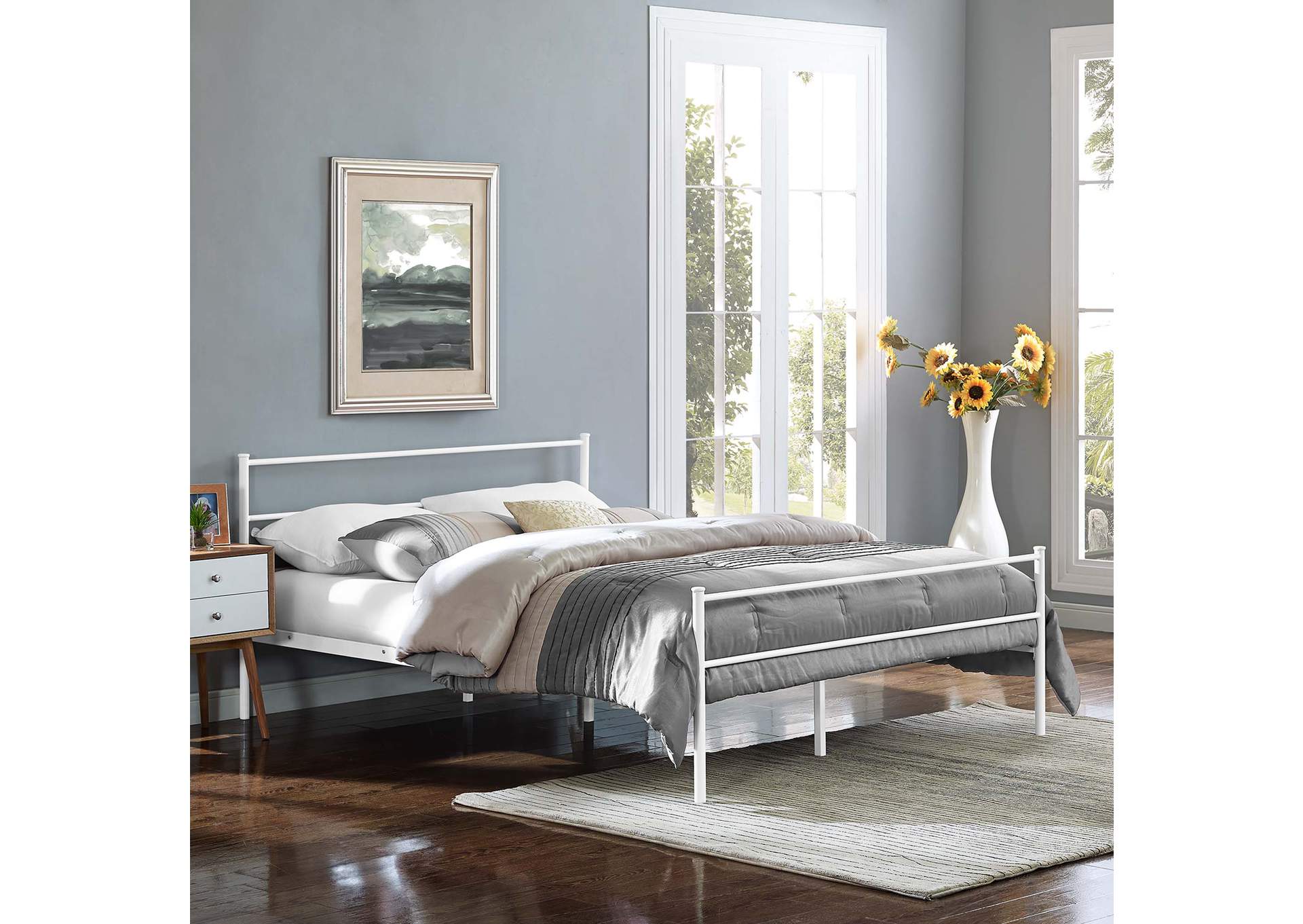 White Alina Queen Platform Bed Frame,Modway