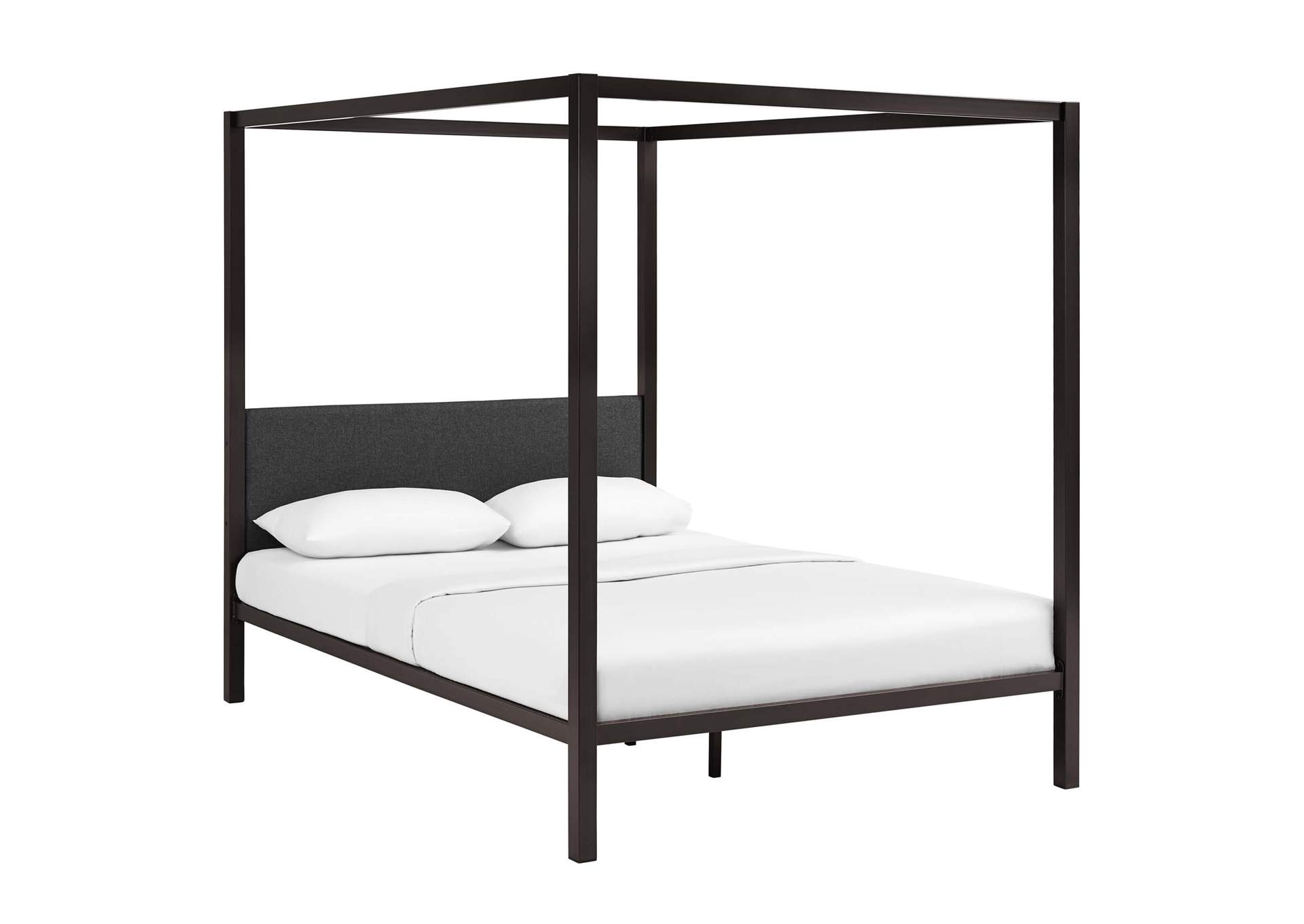 Brown Gray Raina Queen Canopy Bed Frame,Modway