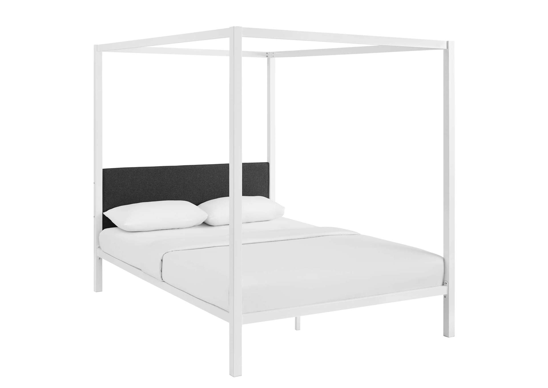 White Gray Raina Queen Canopy Bed Frame,Modway