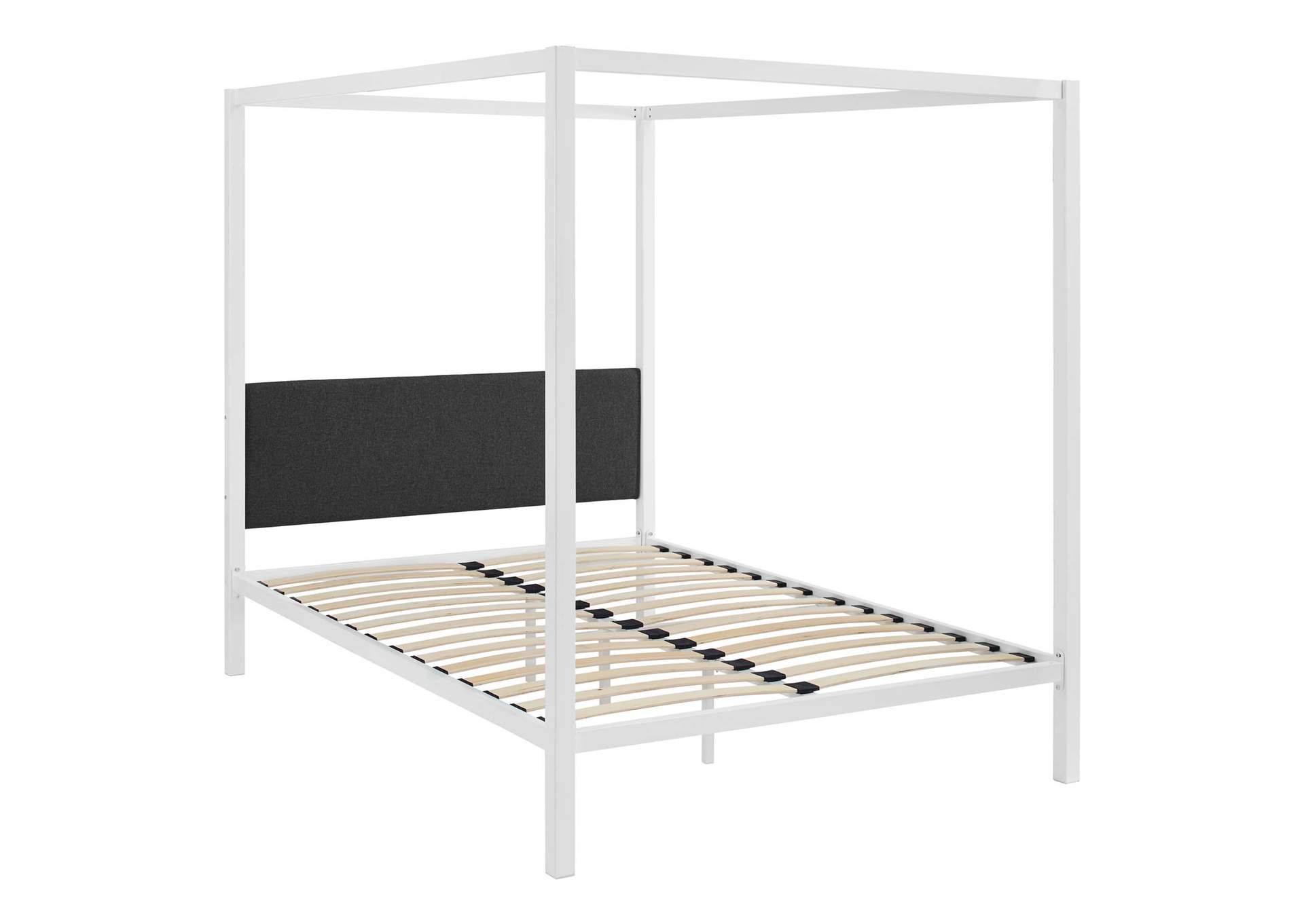 White Gray Raina Queen Canopy Bed Frame,Modway