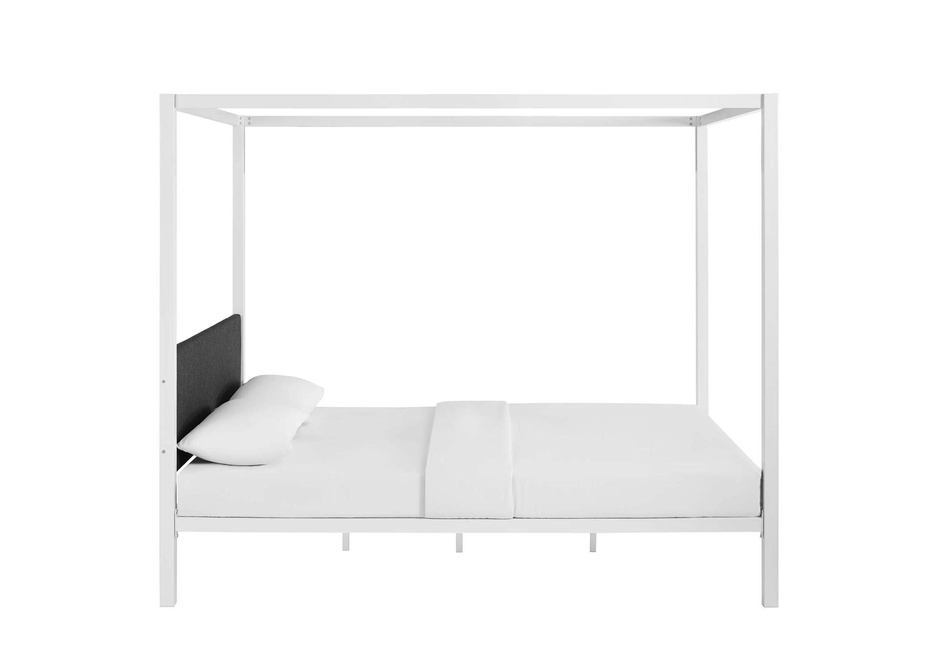 White Gray Raina Queen Canopy Bed Frame,Modway