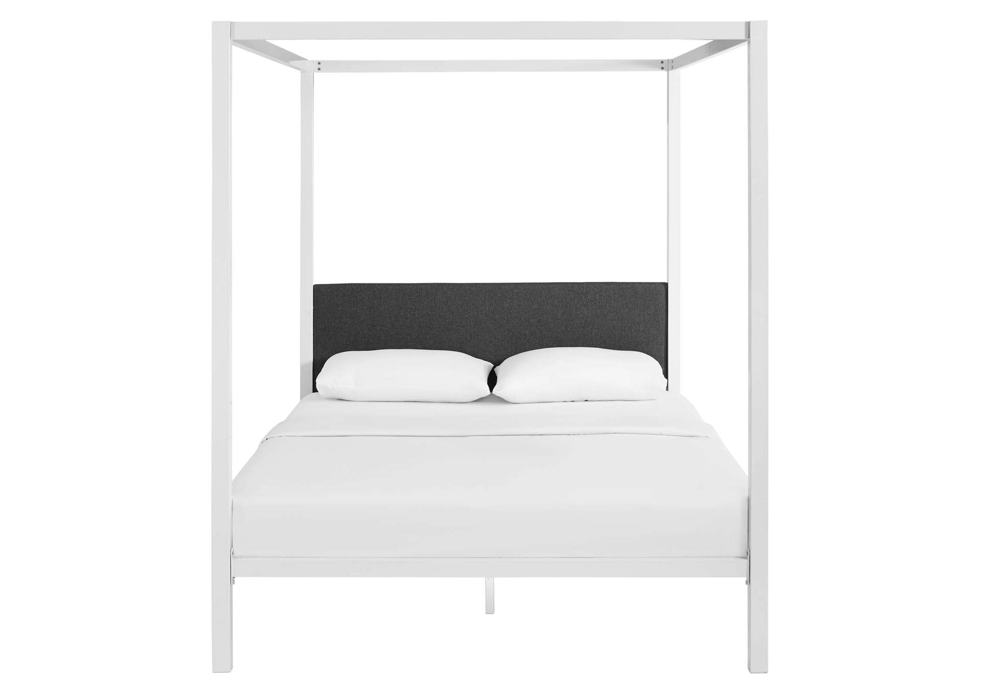 White Gray Raina Queen Canopy Bed Frame,Modway