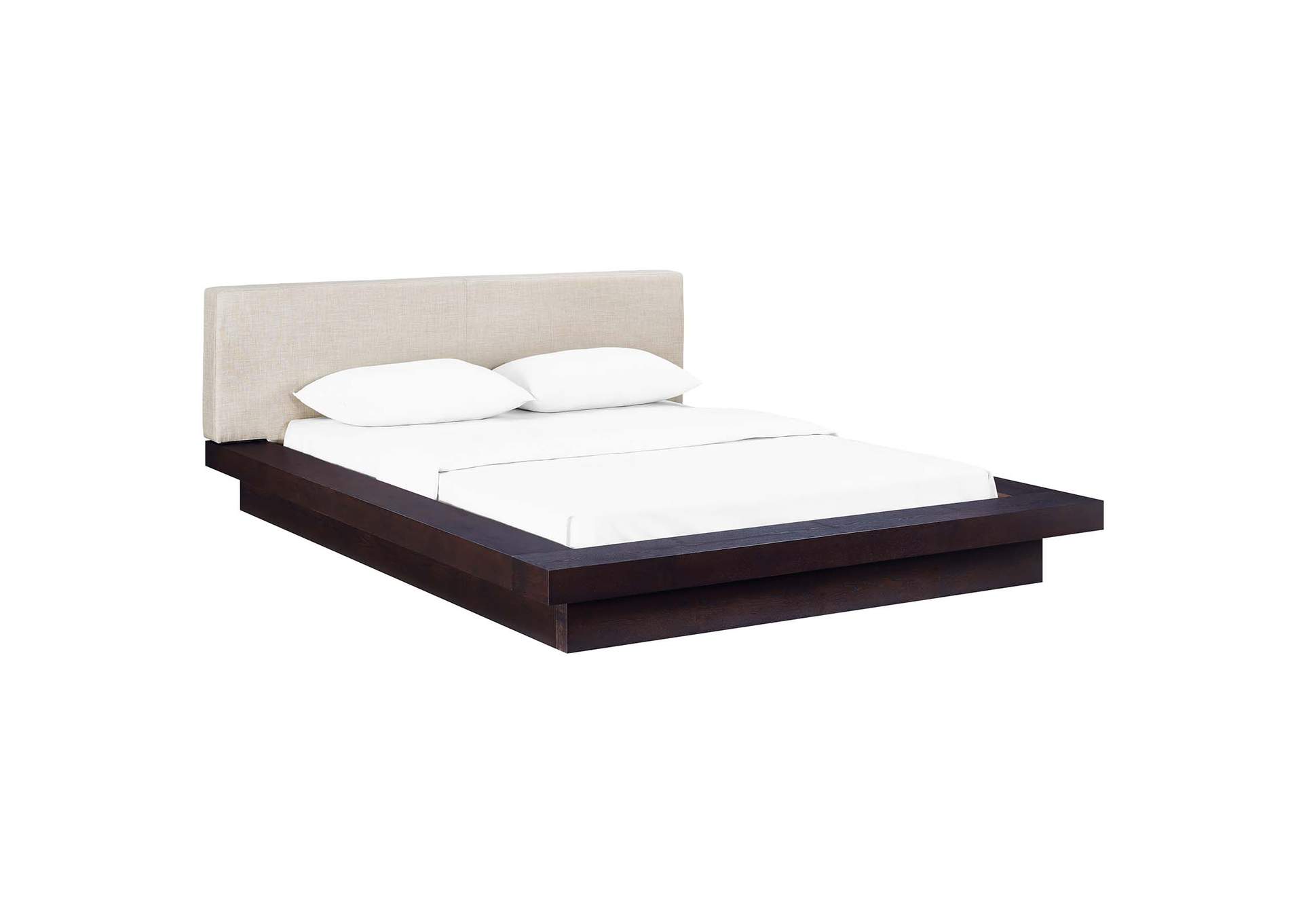 Cappuccino Beige Freja Platform Queen Bed - Fabric,Modway