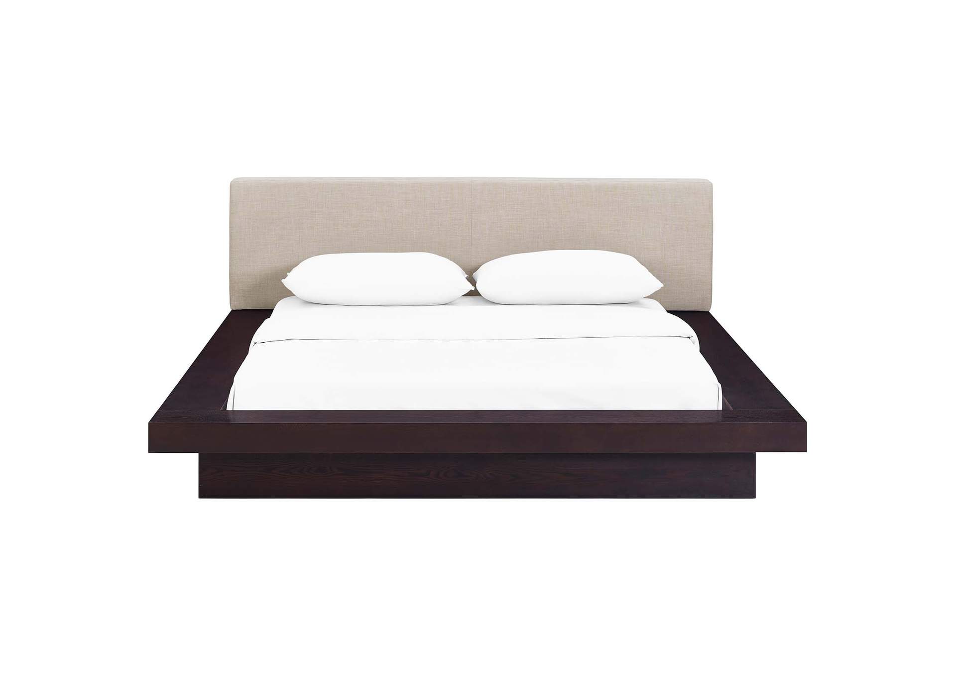 Cappuccino Beige Freja Platform Queen Bed - Fabric,Modway
