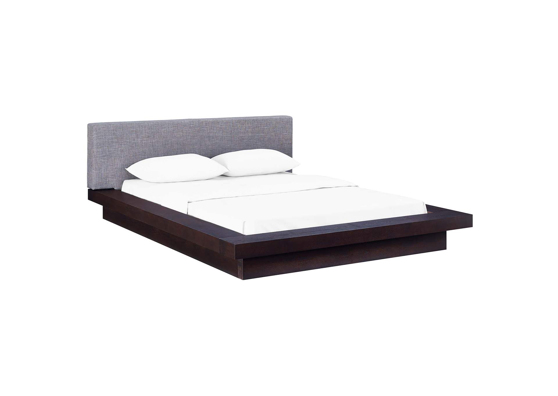 Cappuccino Gray Freja Platform Queen Bed - Fabric,Modway