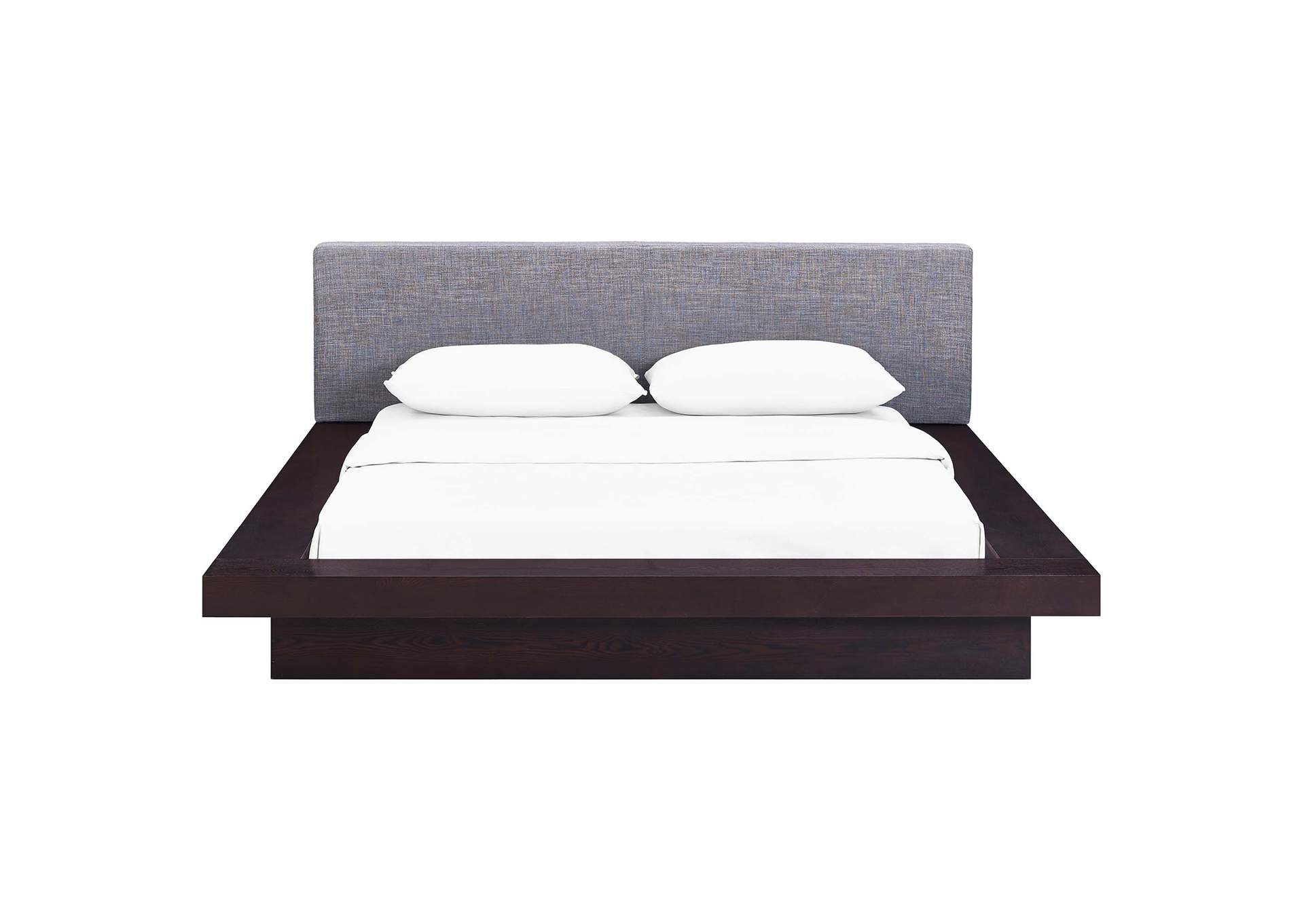 Cappuccino Gray Freja Platform Queen Bed - Fabric,Modway