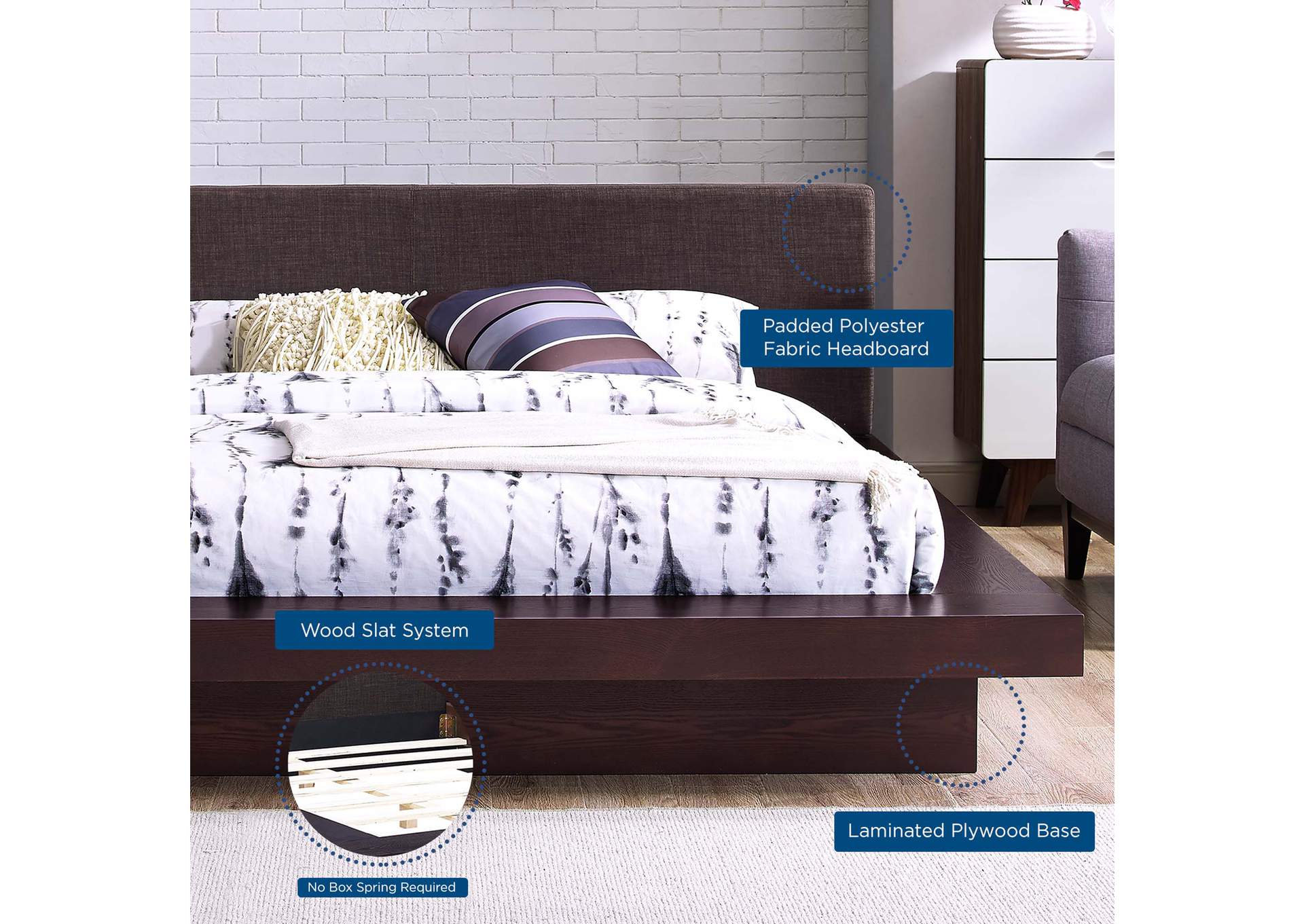 Cappuccino Latte Freja Platform Queen Bed - Fabric,Modway