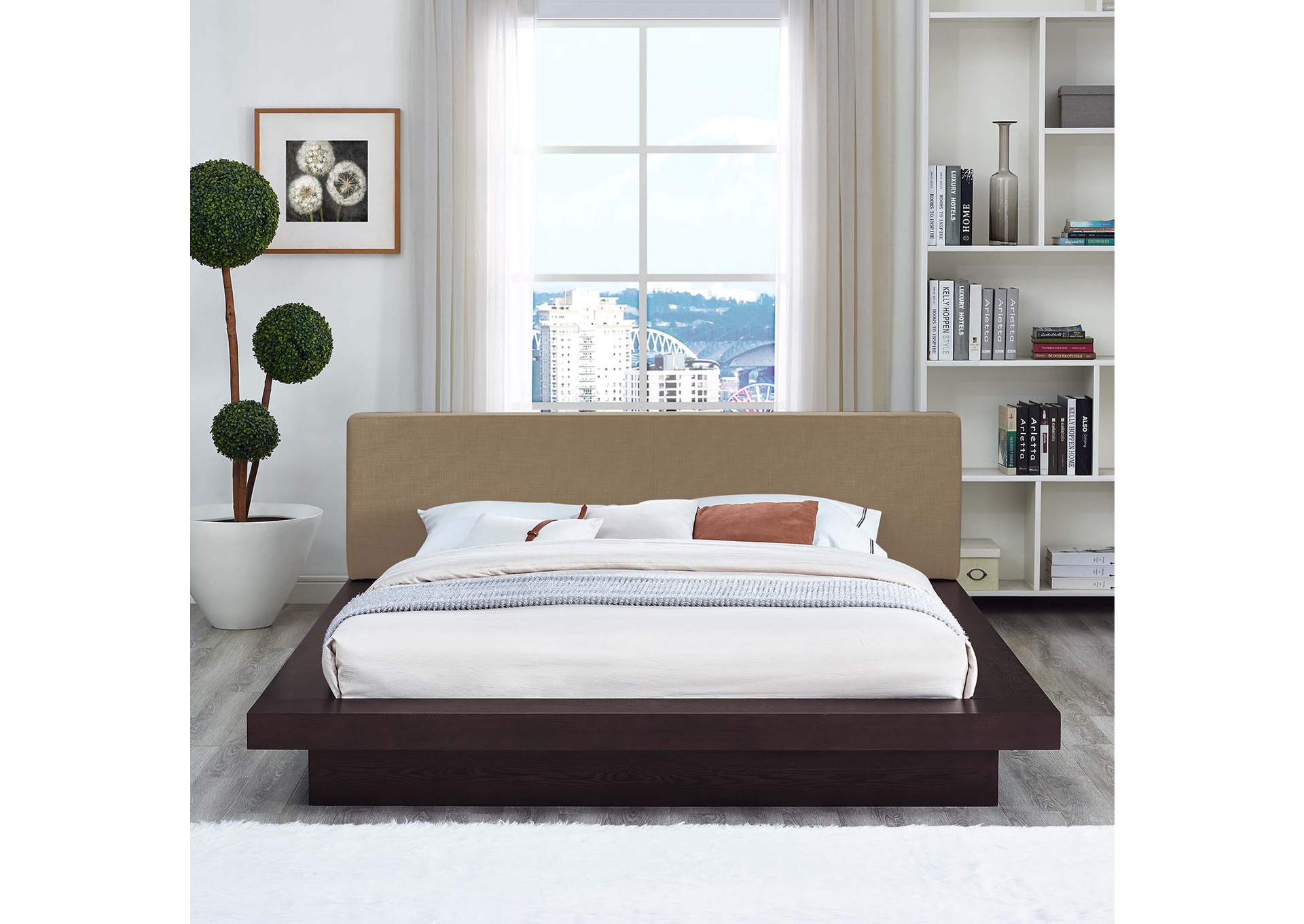 Cappuccino Latte Freja Platform Queen Bed - Fabric,Modway