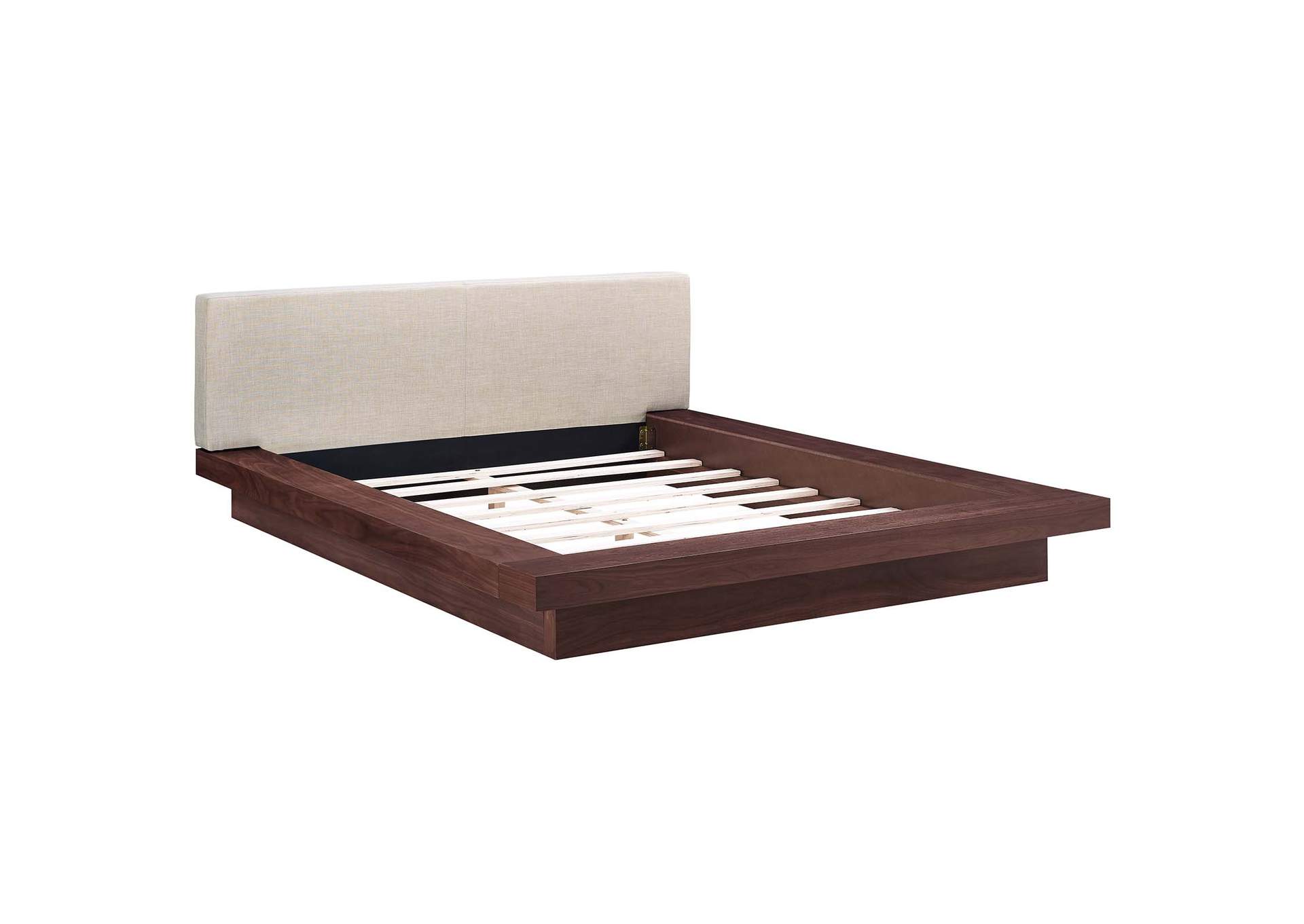Walnut Beige Freja Platform Queen Bed - Fabric,Modway