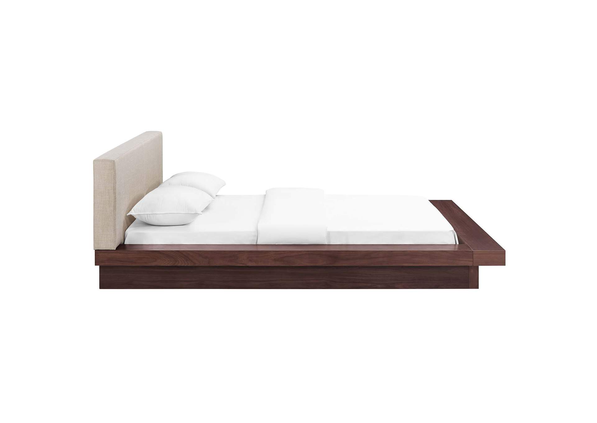 Walnut Beige Freja Platform Queen Bed - Fabric,Modway