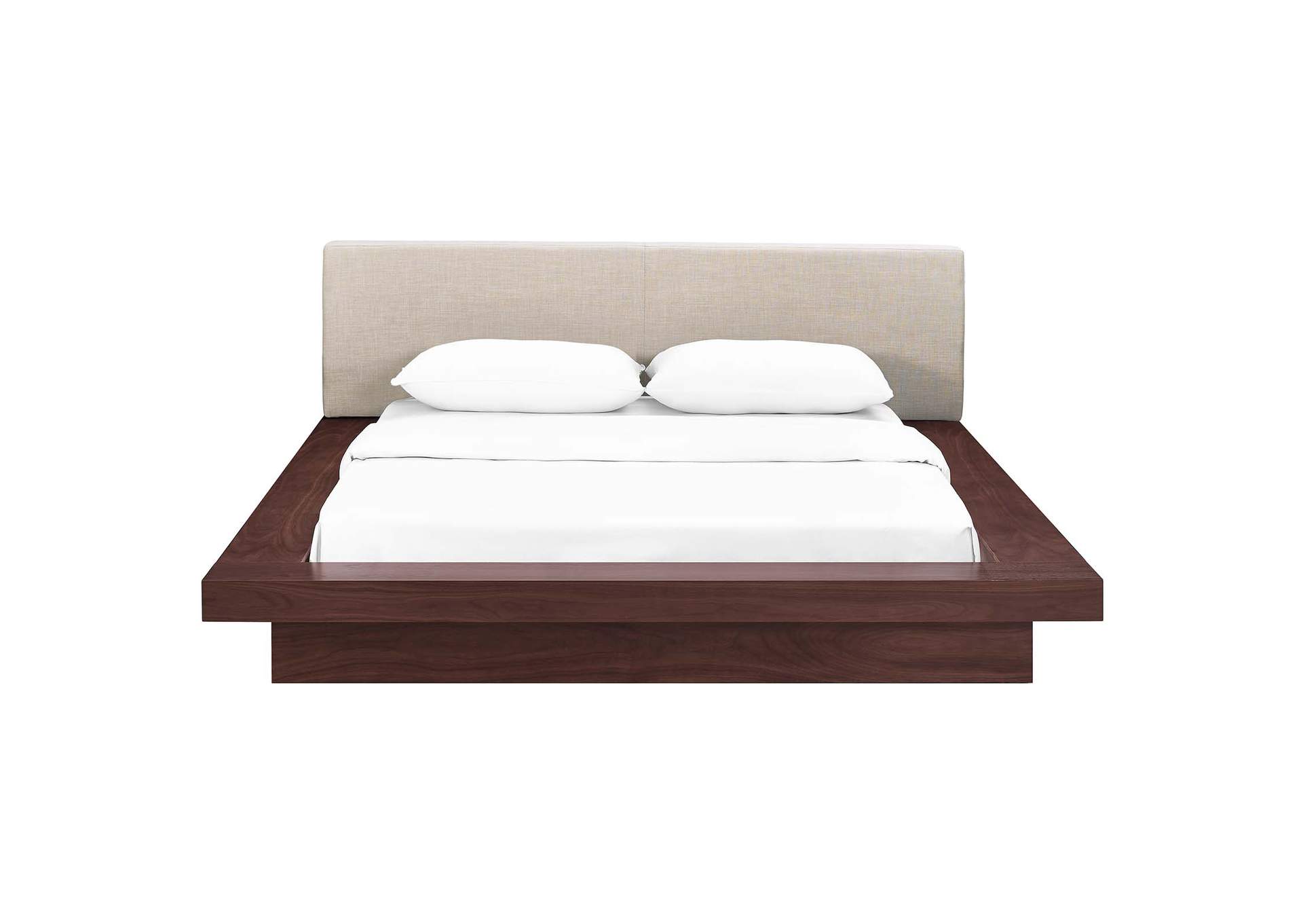 Walnut Beige Freja Platform Queen Bed - Fabric,Modway