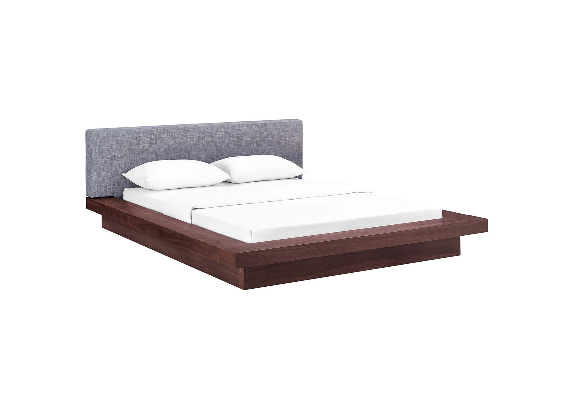 Walnut Gray Freja Platform Queen Bed - Fabric,Modway