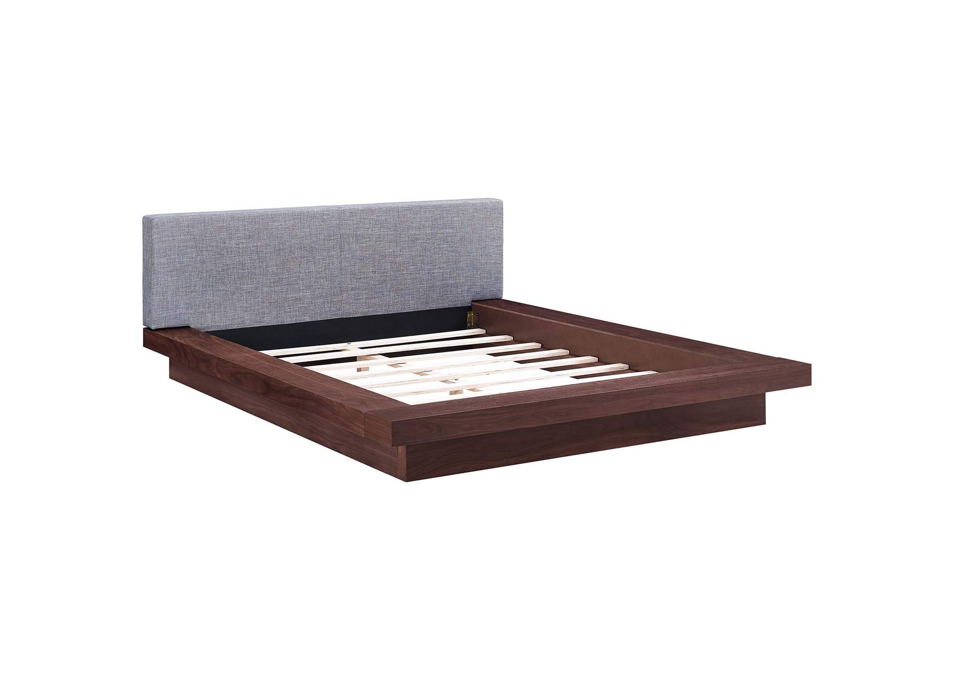 Walnut Gray Freja Platform Queen Bed - Fabric,Modway