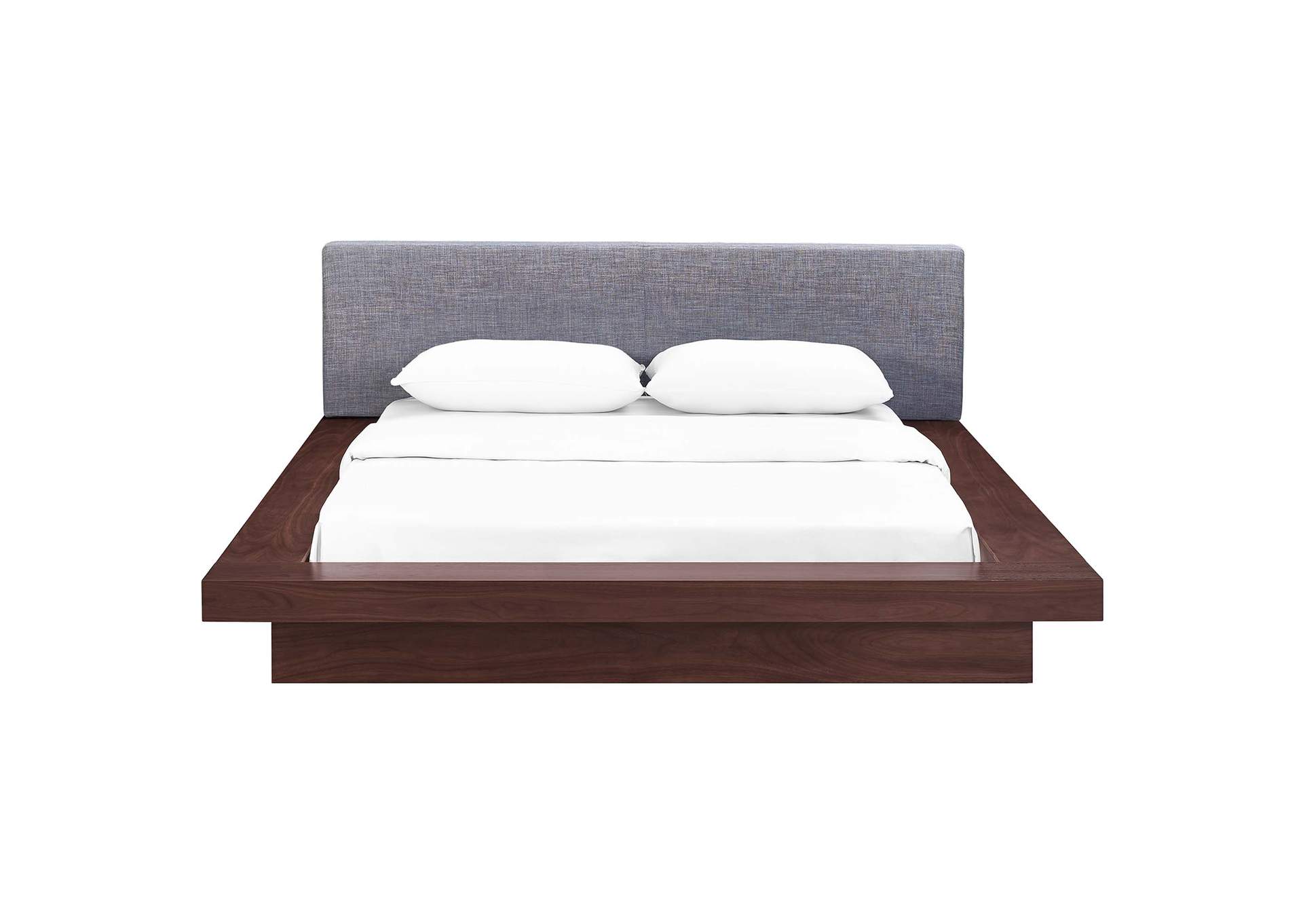 Walnut Gray Freja Platform Queen Bed - Fabric,Modway