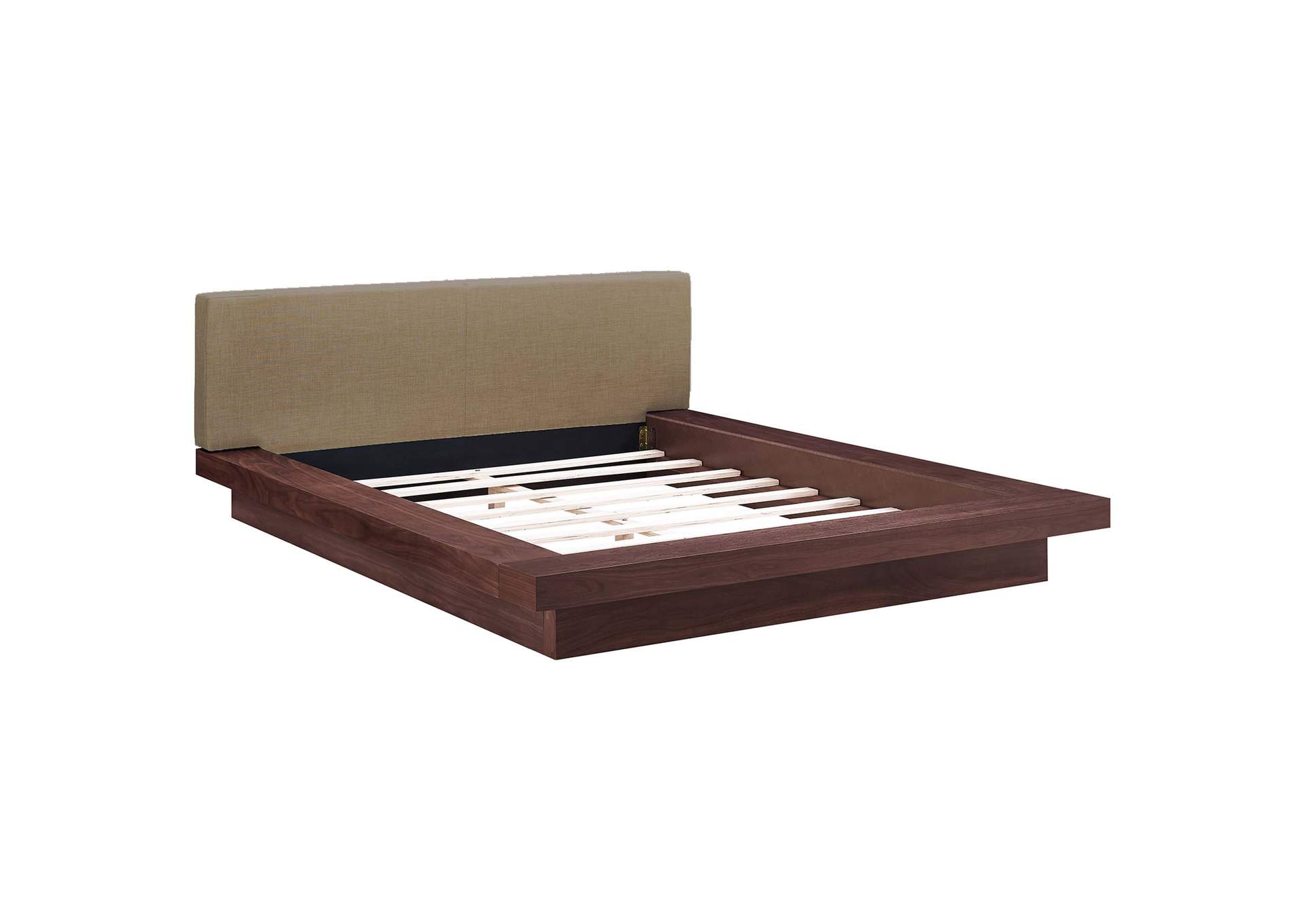 Walnut Latte Freja Platform Queen Bed - Fabric,Modway