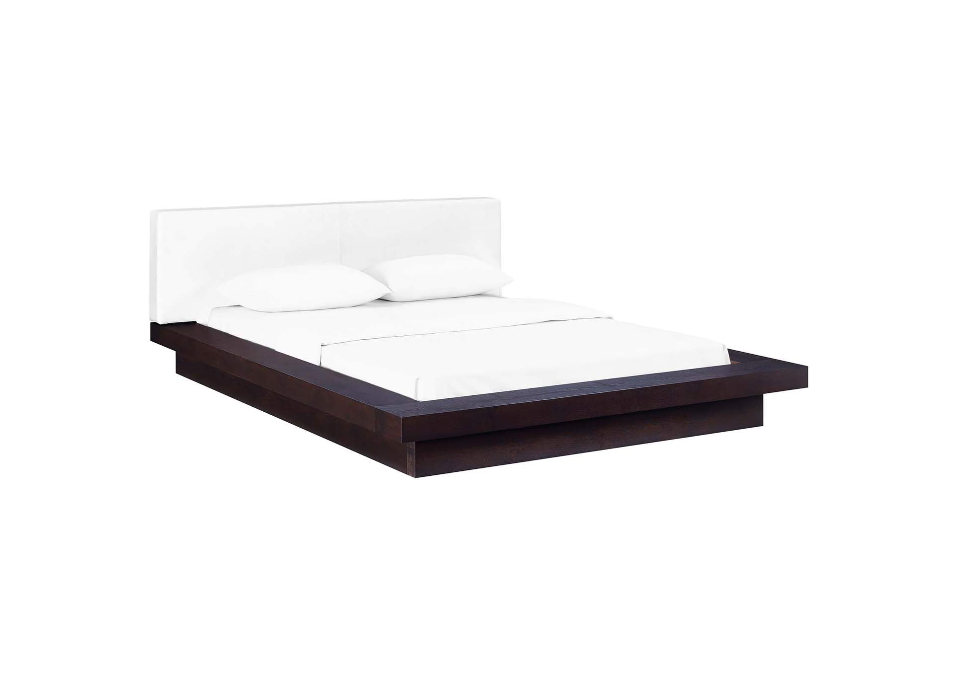 Cappuccino White Freja Platform Queen Bed - Vinyl,Modway