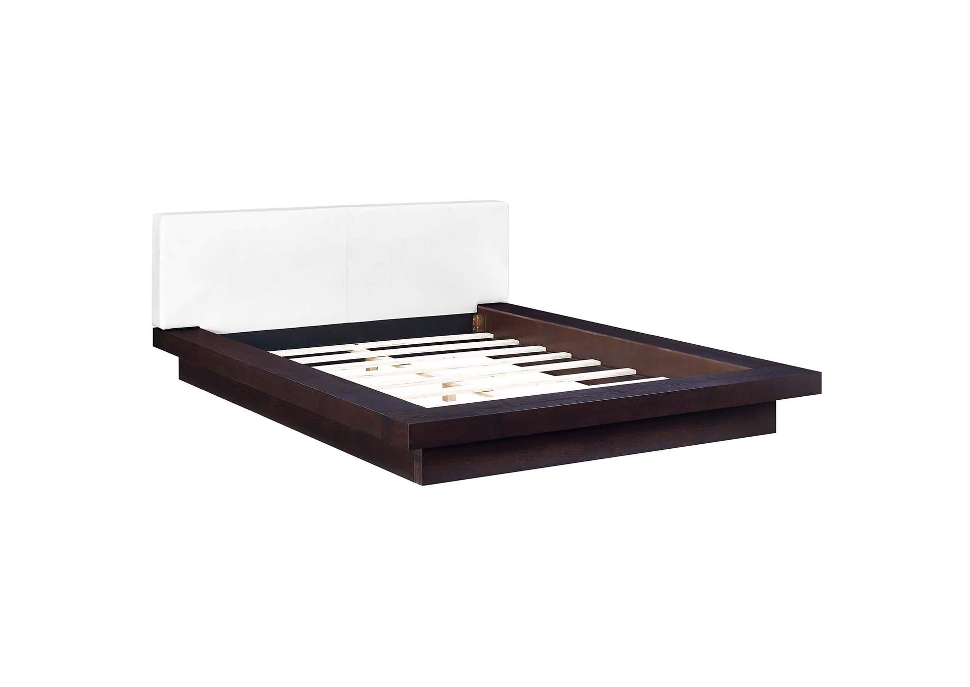 Cappuccino White Freja Platform Queen Bed - Vinyl,Modway