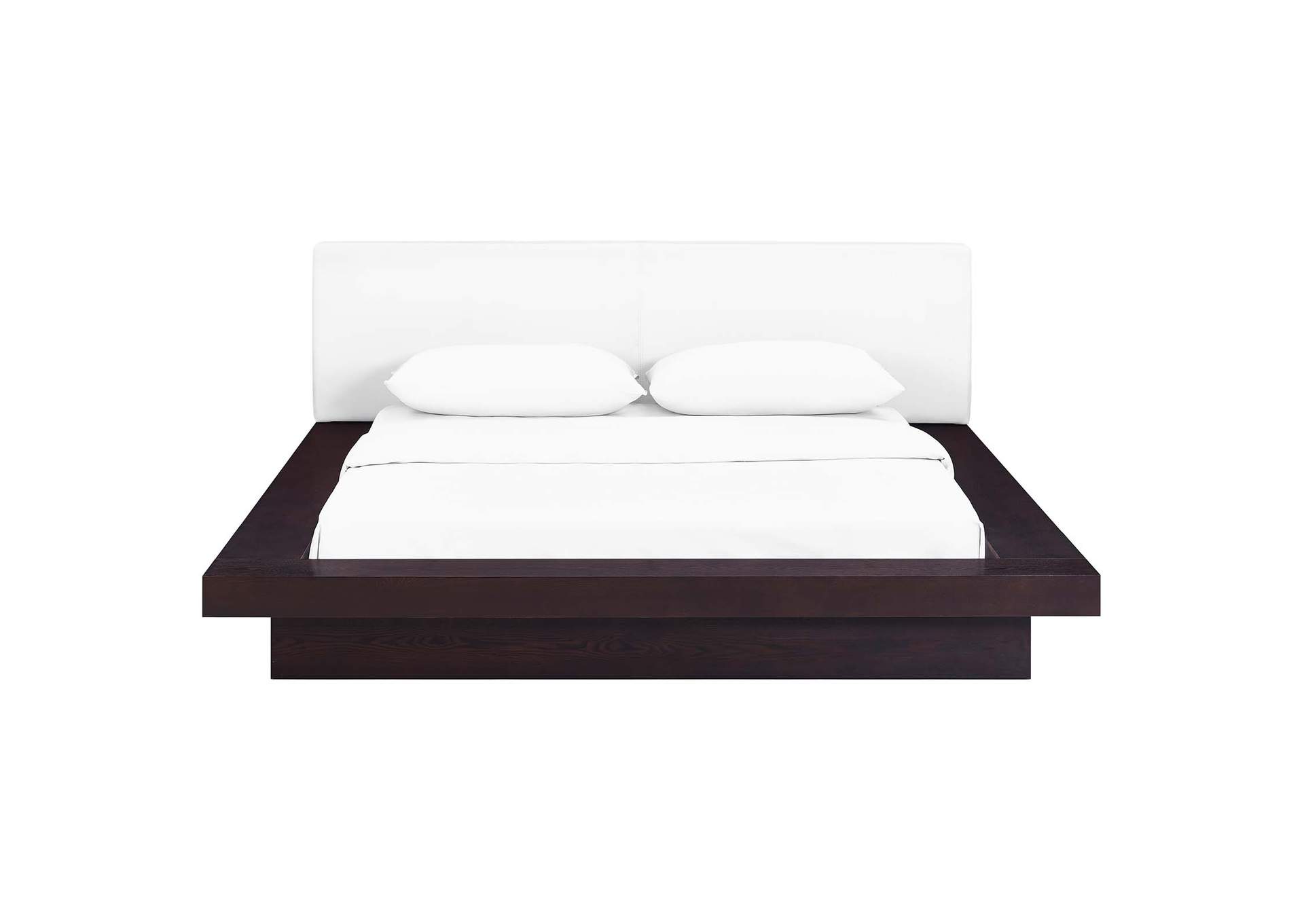 Cappuccino White Freja Platform Queen Bed - Vinyl,Modway