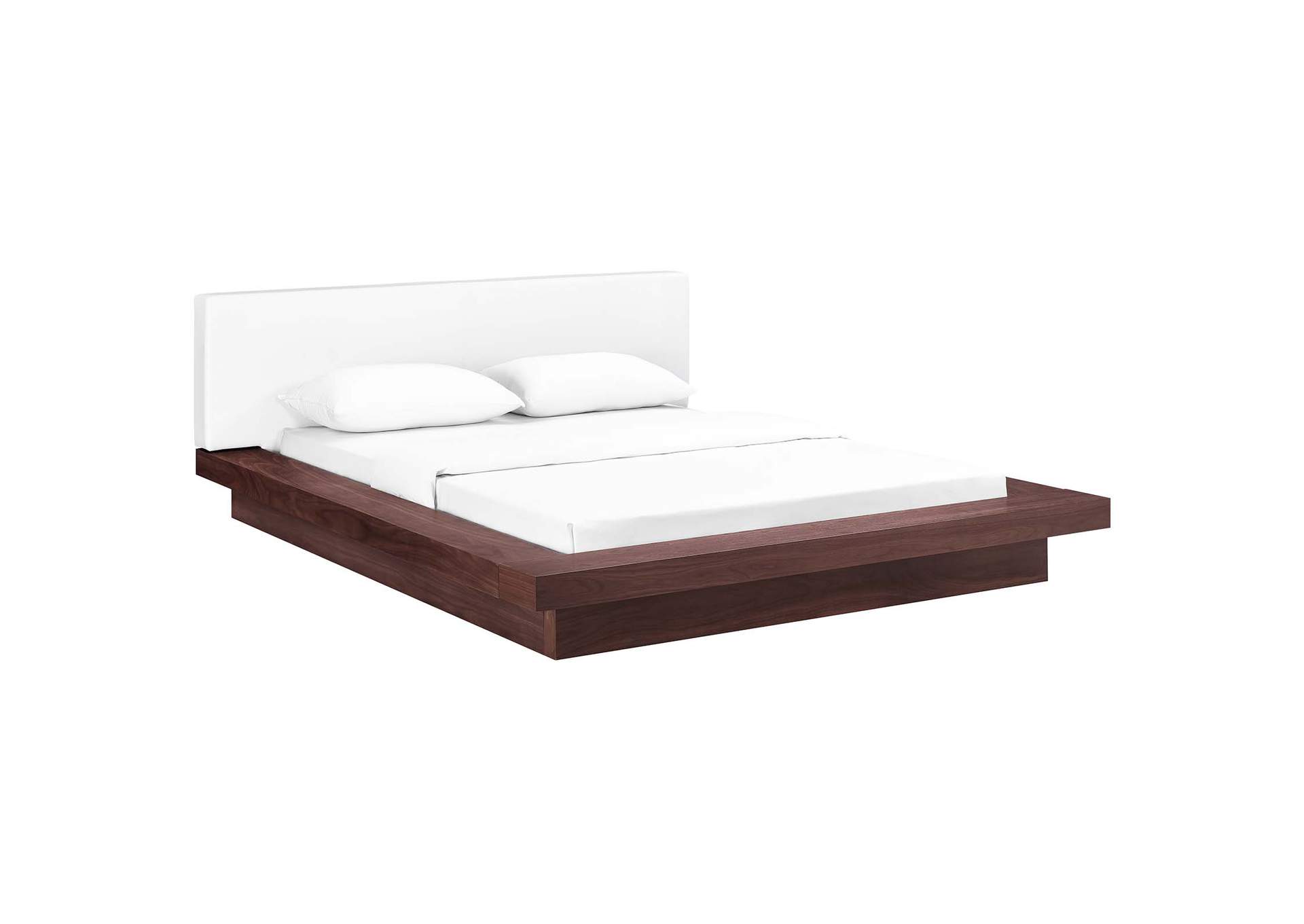 Walnut White Freja Platform Queen Bed - Vinyl,Modway