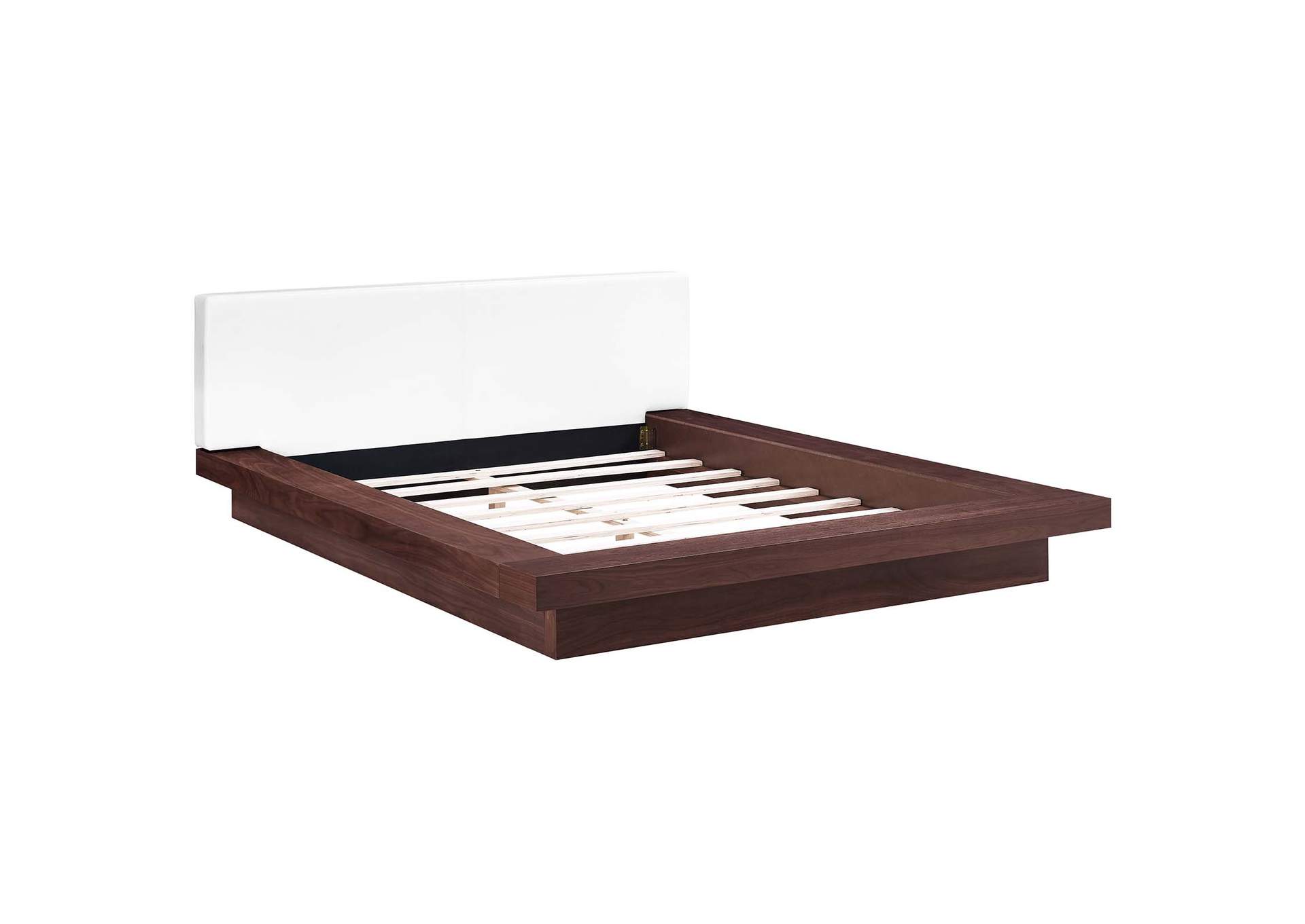 Walnut White Freja Platform Queen Bed - Vinyl,Modway