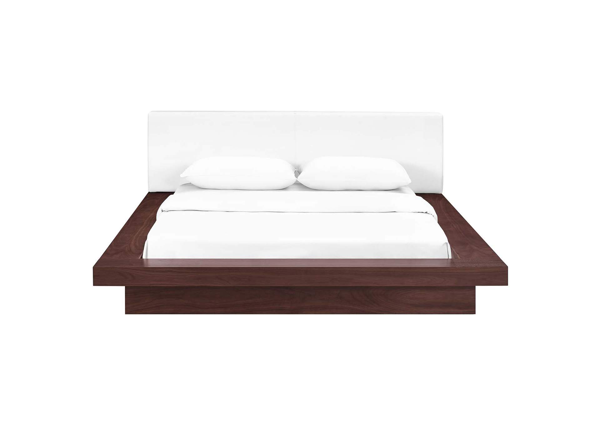 Walnut White Freja Platform Queen Bed - Vinyl,Modway