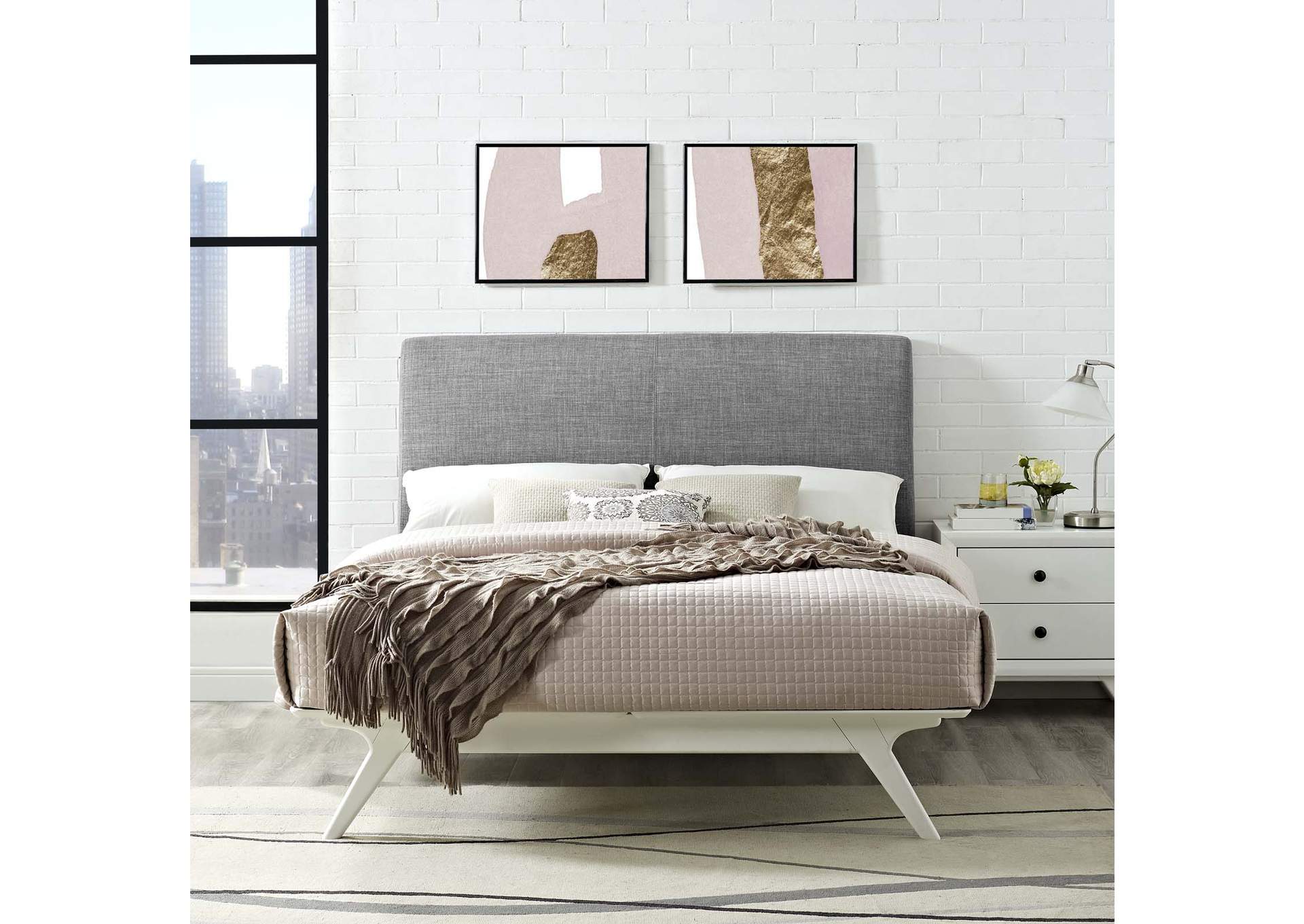 White Gray Tracy King Bed,Modway