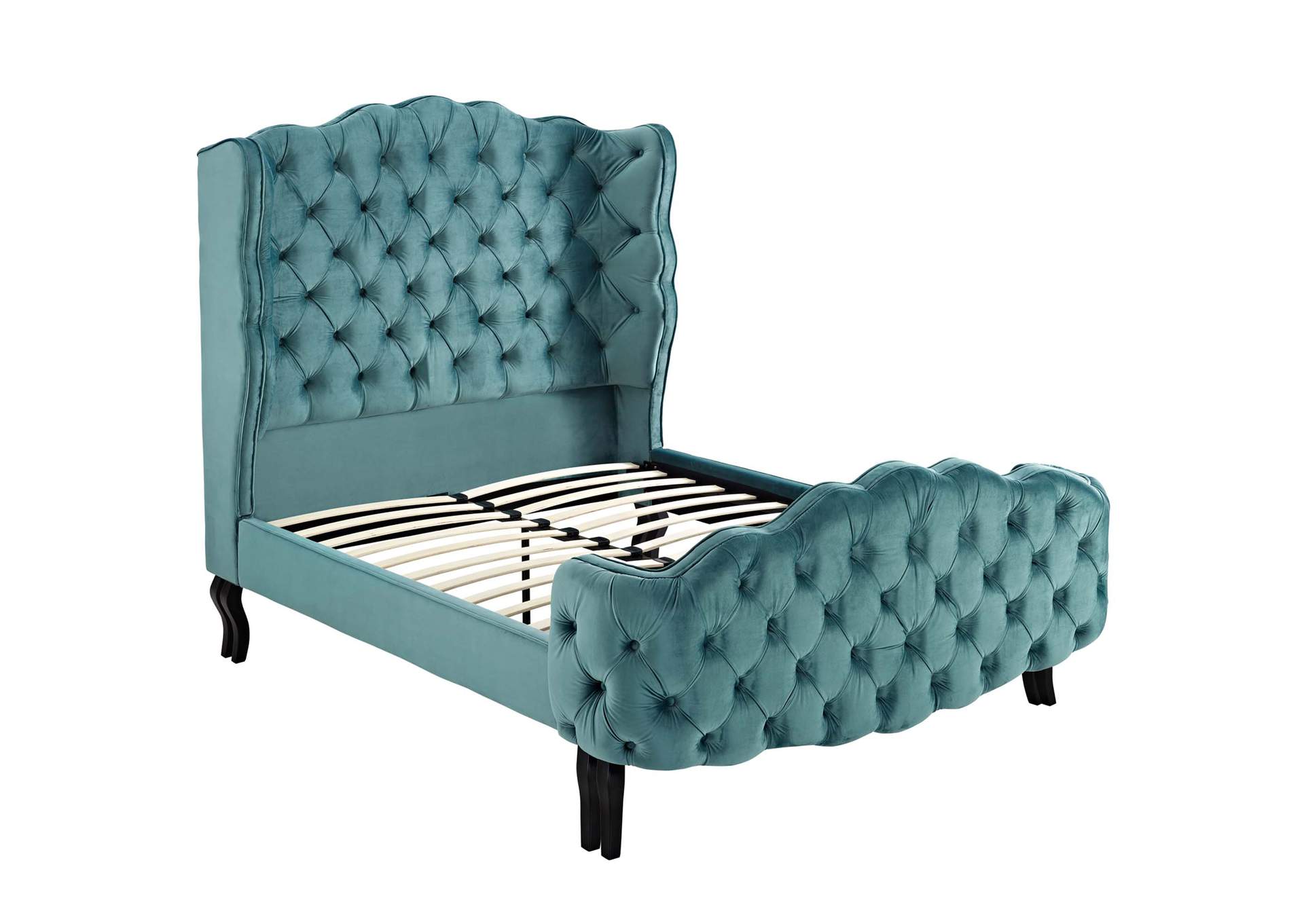 Sea Blue Violette Queen Tufted Wingback Performance Velvet Platform Bed,Modway