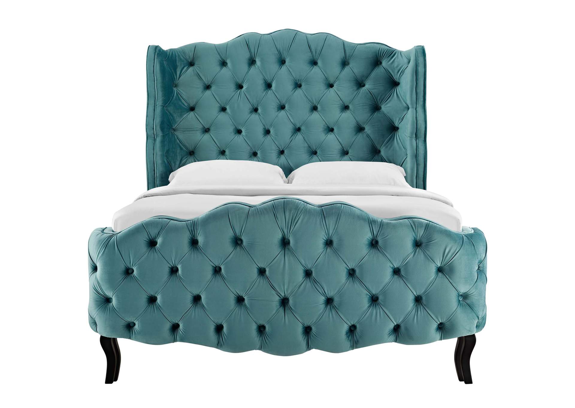 Sea Blue Violette Queen Tufted Wingback Performance Velvet Platform Bed,Modway
