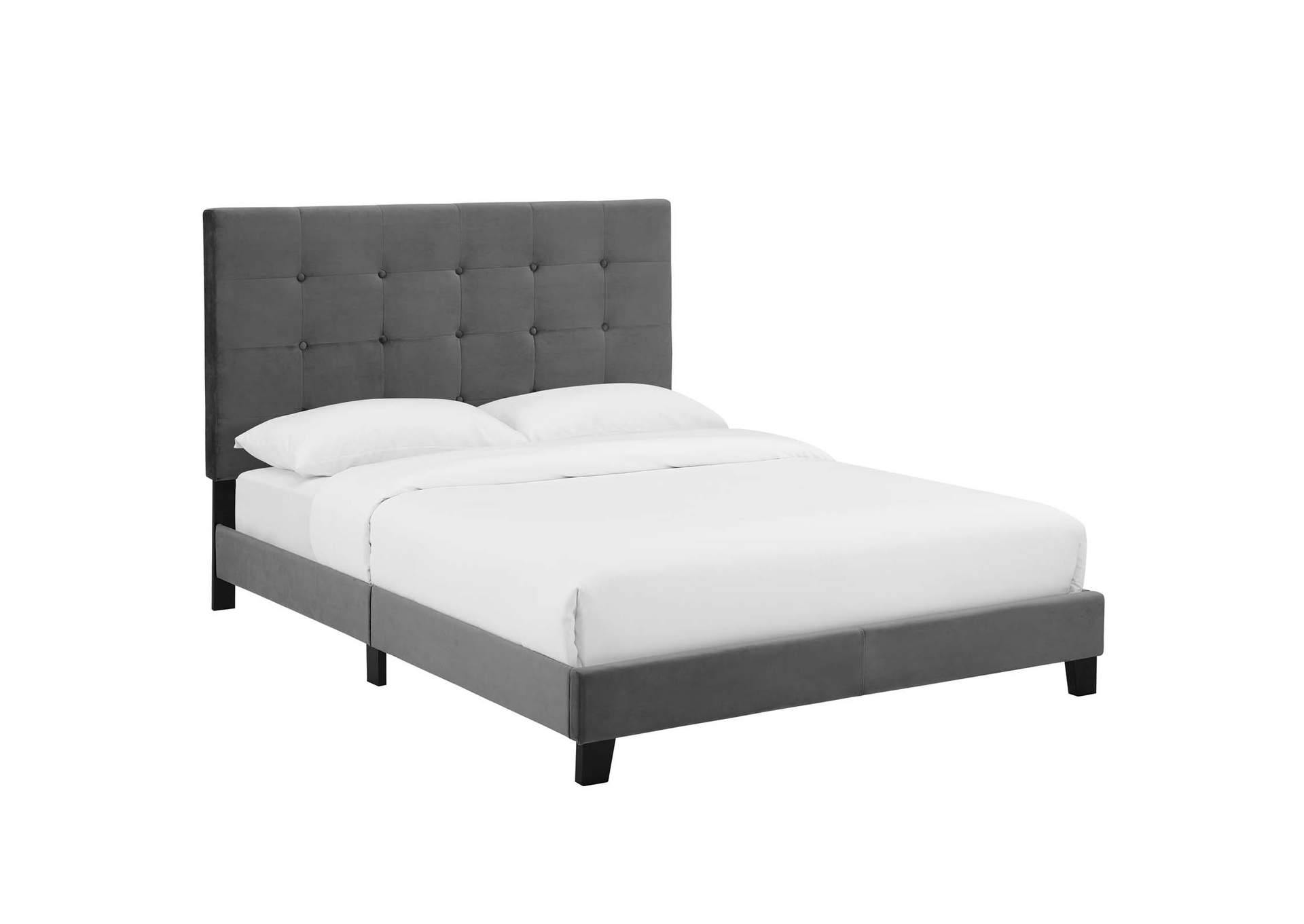 Gray Melanie Twin Tufted Button Upholstered Performance Velvet Platform Bed,Modway