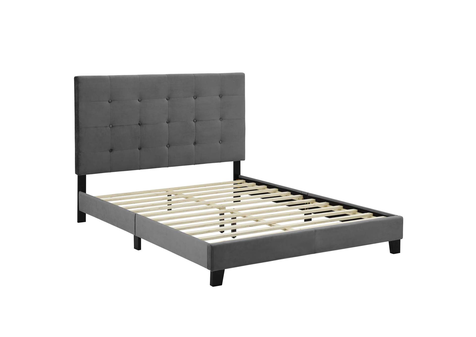 Gray Melanie Twin Tufted Button Upholstered Performance Velvet Platform Bed,Modway