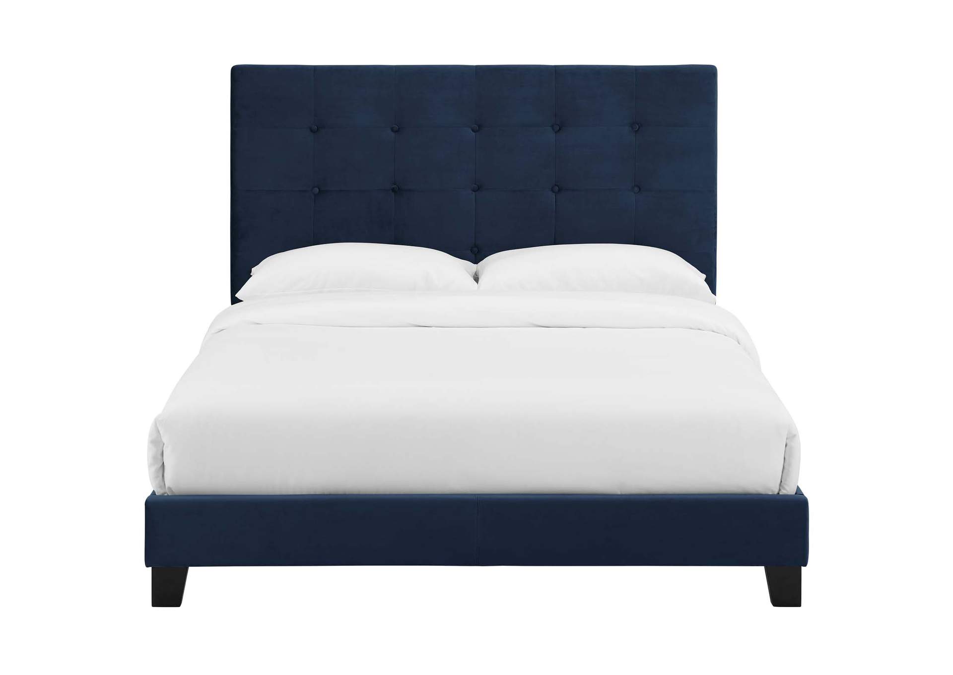 Midnight Blue Melanie Twin Tufted Button Upholstered Performance Velvet Platform Bed,Modway