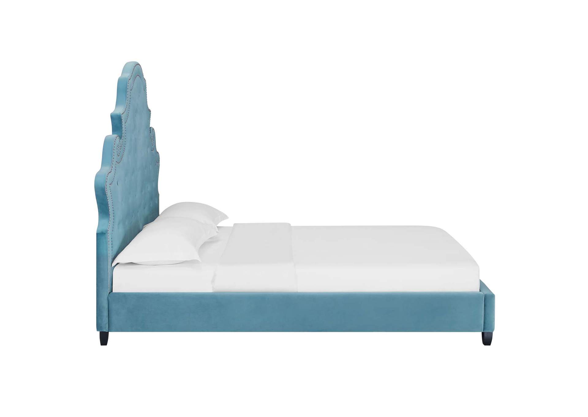 Sea Blue Valentina Queen Tufted Nailhead Performance Velvet Platform Bed,Modway