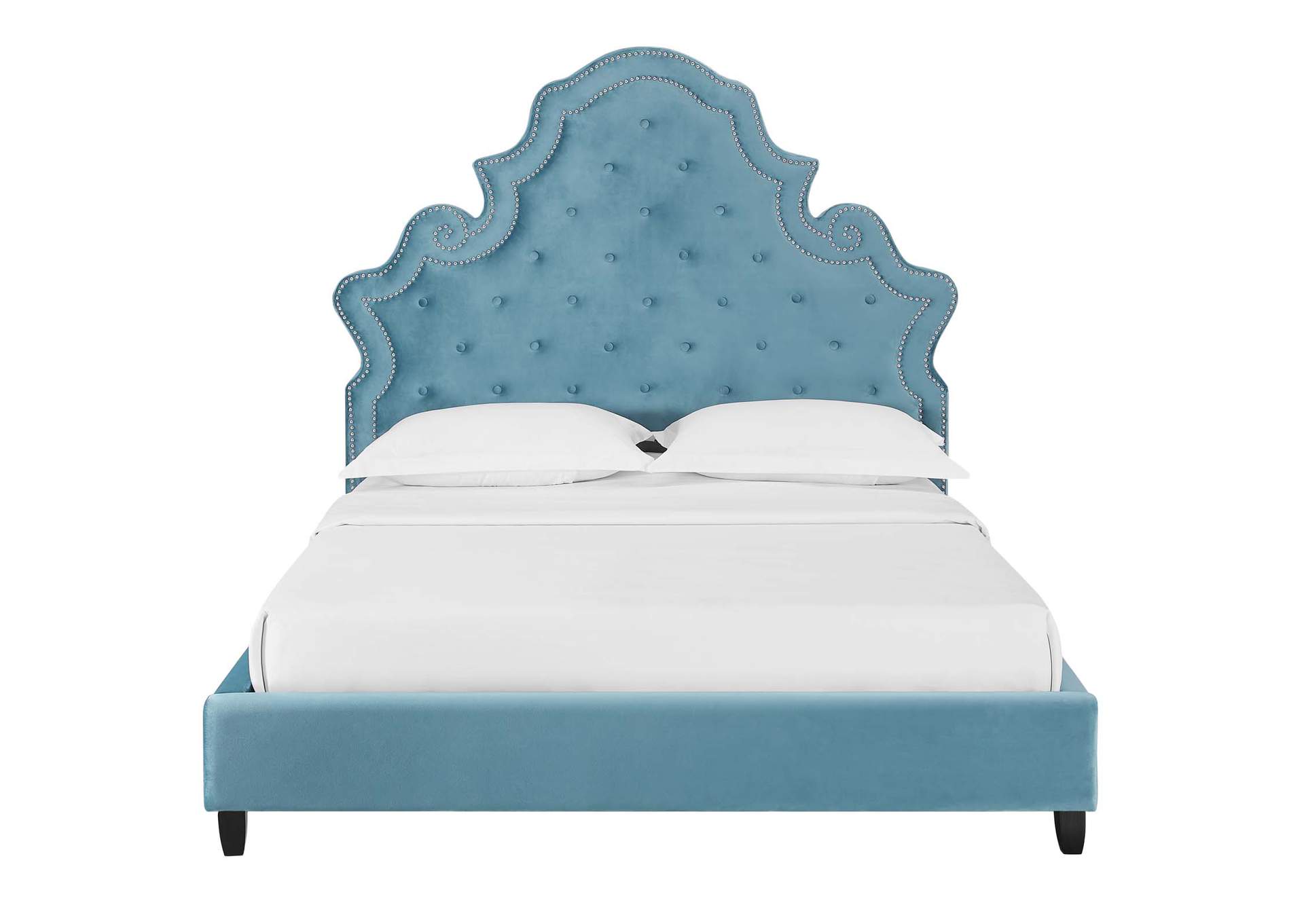 Sea Blue Valentina Queen Tufted Nailhead Performance Velvet Platform Bed,Modway