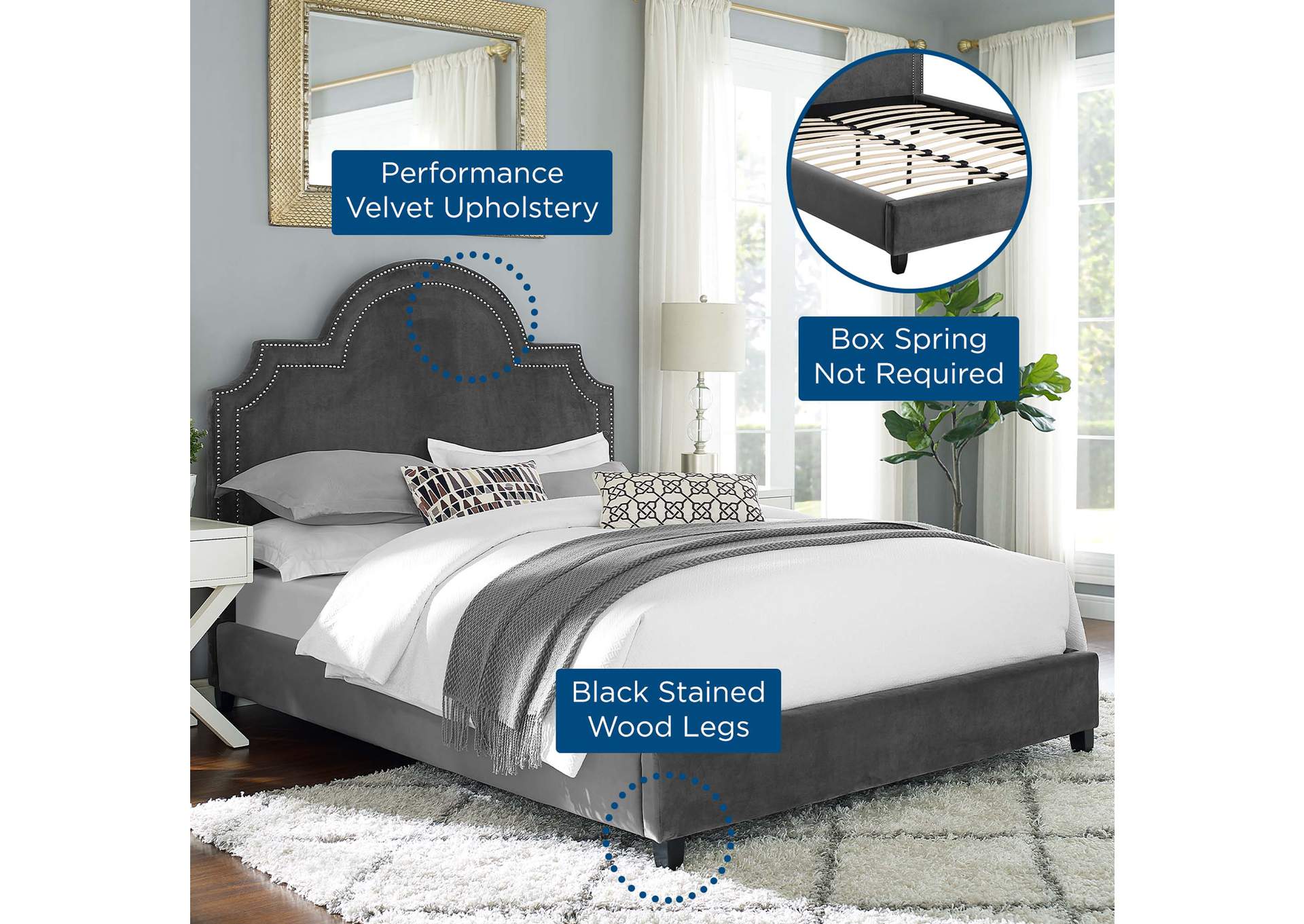 Gray Primrose Queen Performance Velvet Platform Bed,Modway